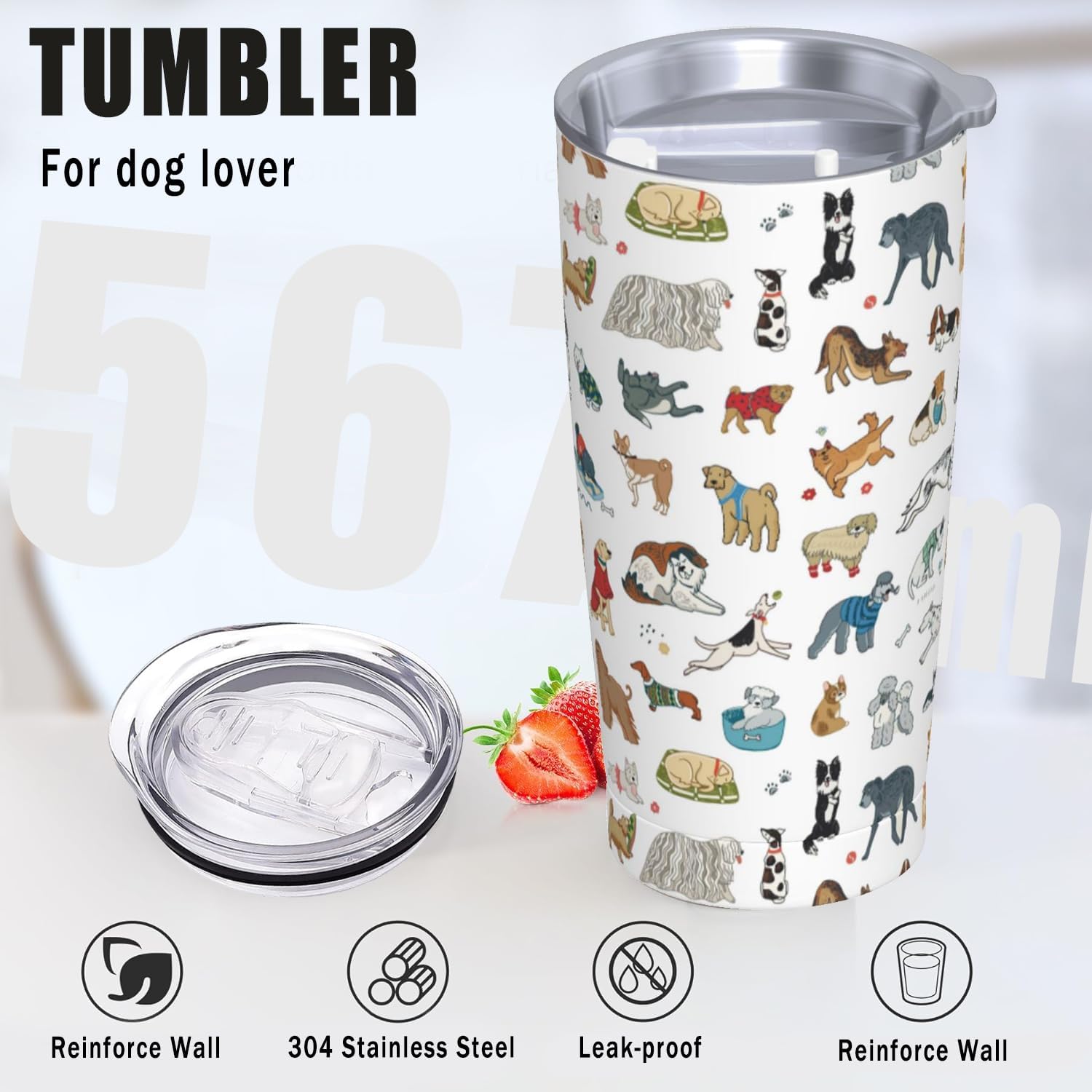 Dog Theme Tumbler 20 OZ with Lid and Straw, Insulated Tumbler Cup Mug, Dog Gifts for Men Women - Image 2