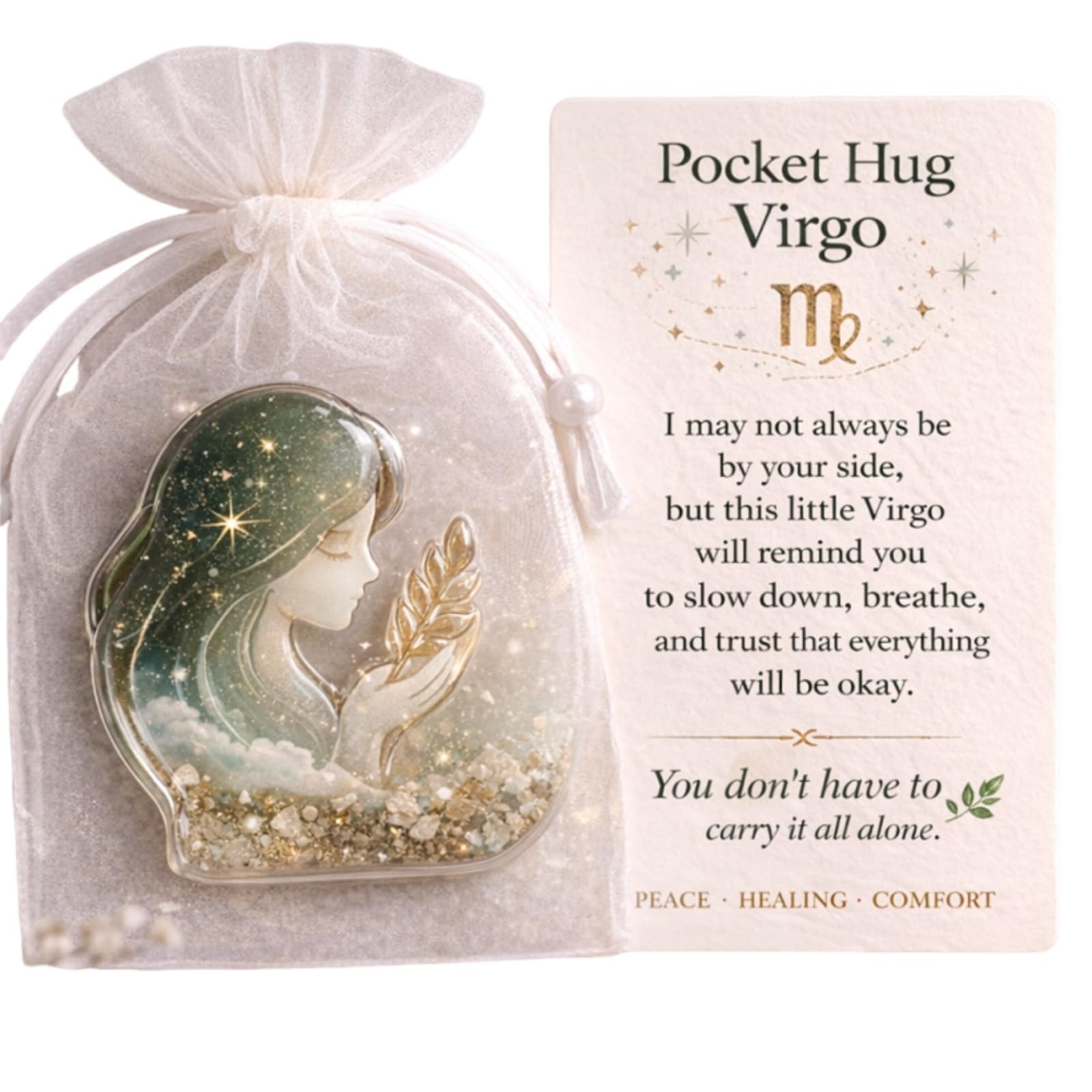 ZBELLO 2PCS Pocket Hug Zodiac Resin Ornament, Sign Astrology Keepsake, Acrylic Horoscope Token Gift, Birthday Present for Friends, Her & Him (Virgo)