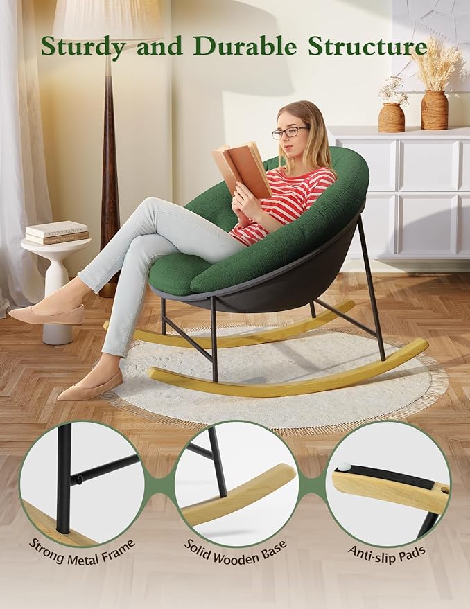 Sillón Redondo Mecedora con Cojín Extraíble Verde miniatura 7