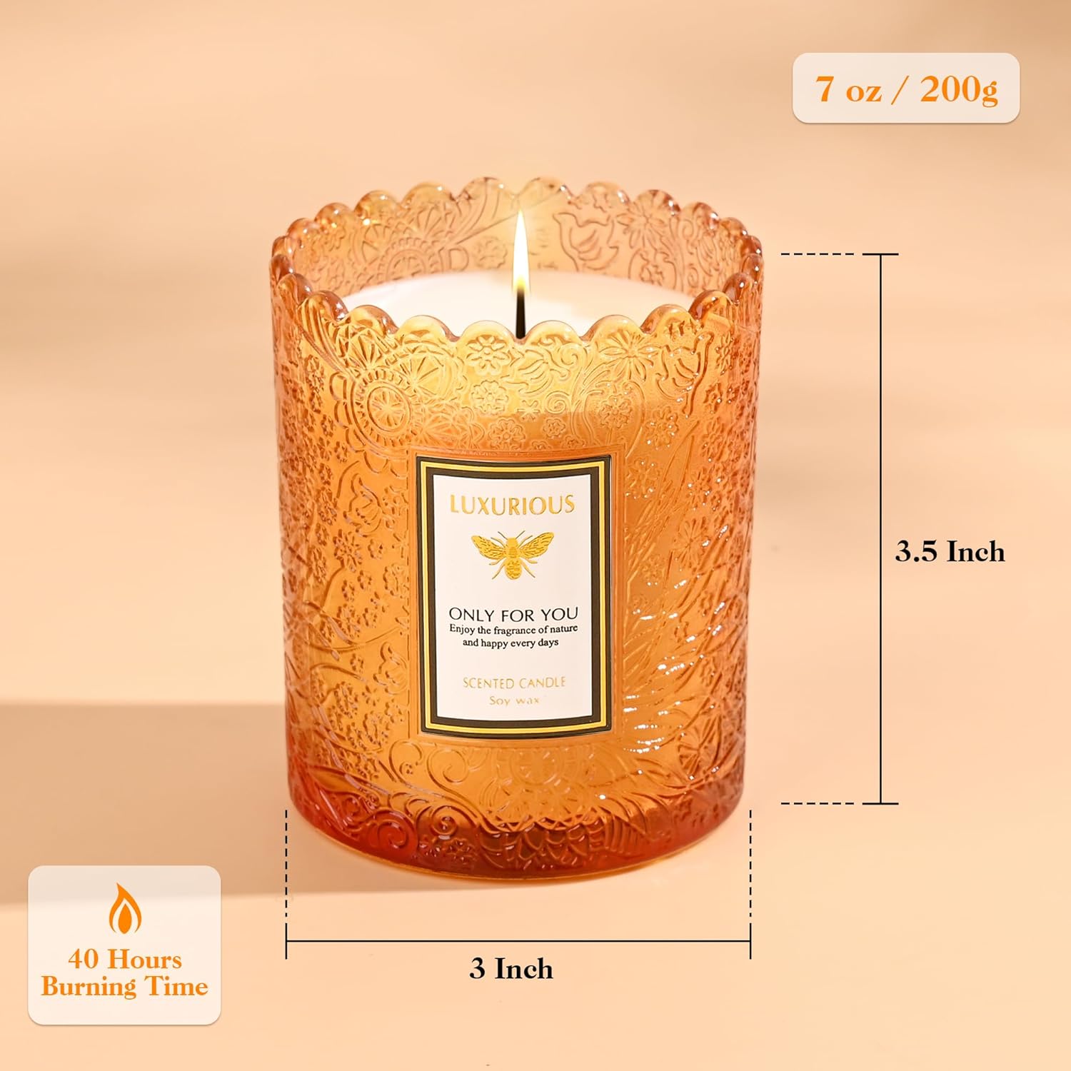 Baltic Amber Scented Candle, Candles for Home Scented, Candles Gifts for Women & Men, Luxury Glass Jar Candle, Natural Soy Candle, 40 Hours Long Burning, 7 oz - Image 2