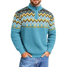 ChiaoLezhee Mens Quarter Zip Fair Isle Sweater, Pullover Waffle Knitted Stand Collar, Nordic Vintage Long Sleeve Fits 32-42