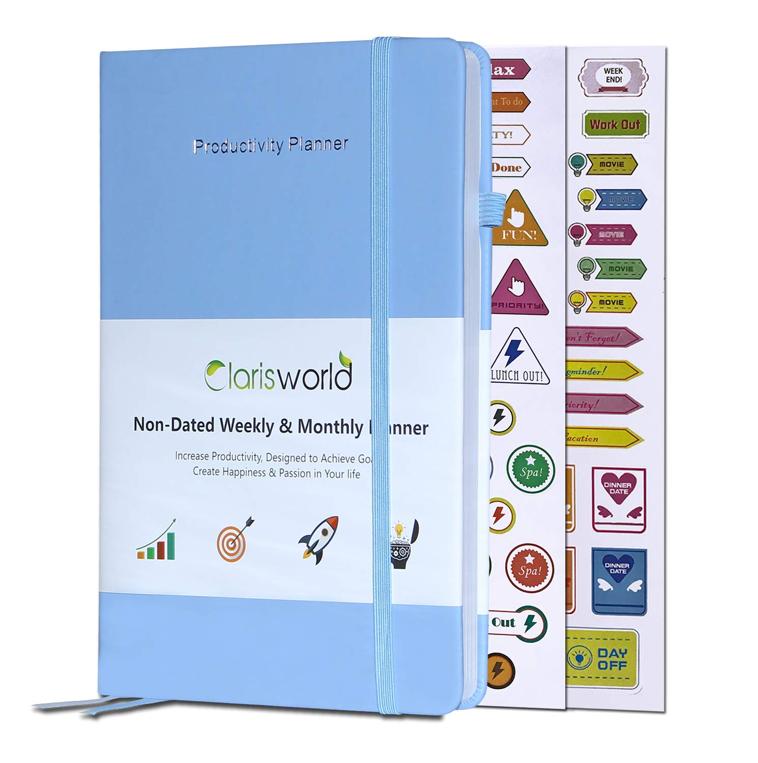 Clarisworld A5 Productivity Planner Weekly, Monthly and Year Planner with Pen Loop