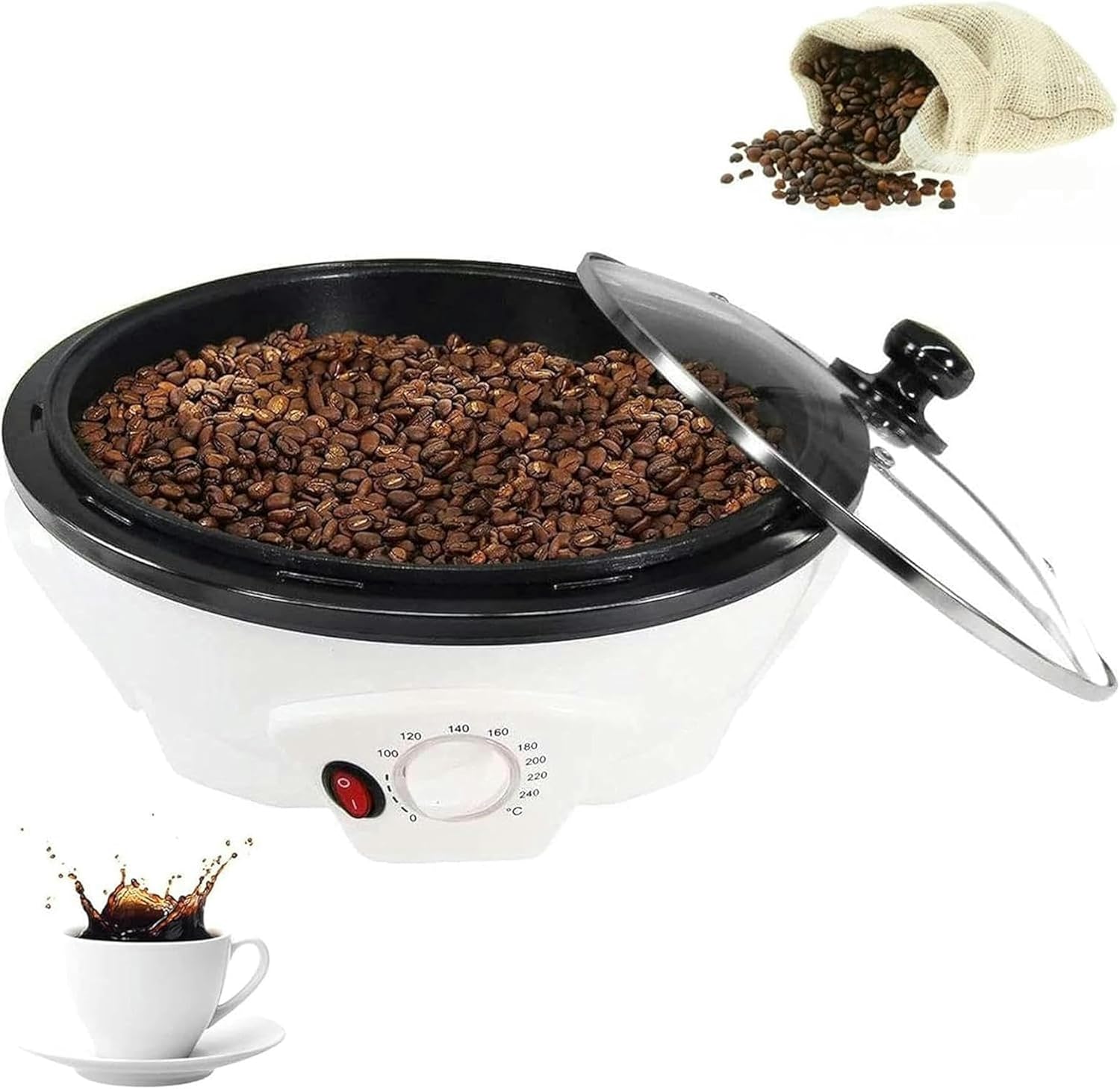 Tostacaff&egrave; Domestico Con Termometro - Tosta 750g, Temperatura 0-240&deg;C, Timer 60 Min