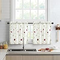 Vista 14 de VOGOL Cortinas bordadas de hojas, cenefas texturizadas de lino estilo rústico para ventana de cocina, patrón de hojas con bolsillo para barra