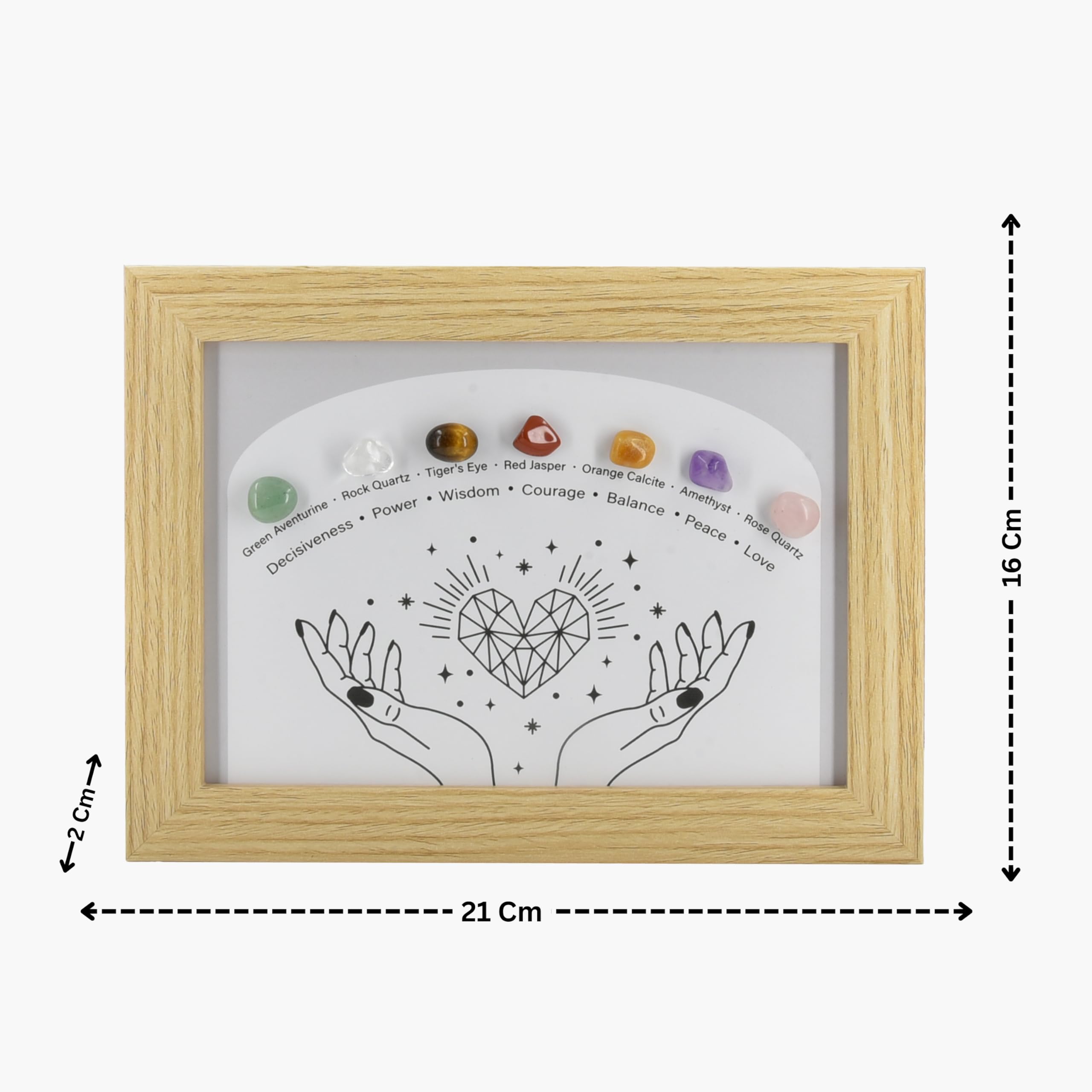 KABIR WORLD 7 Chakra Healing Crystal Wooden Shadow Box 16 x 21 cm, Natural Gemstone Wall Art & Desktop Decor with Amethyst, Rose Quartz, Tiger Eye, Spiritual Meditation Gift for Home & Office 4