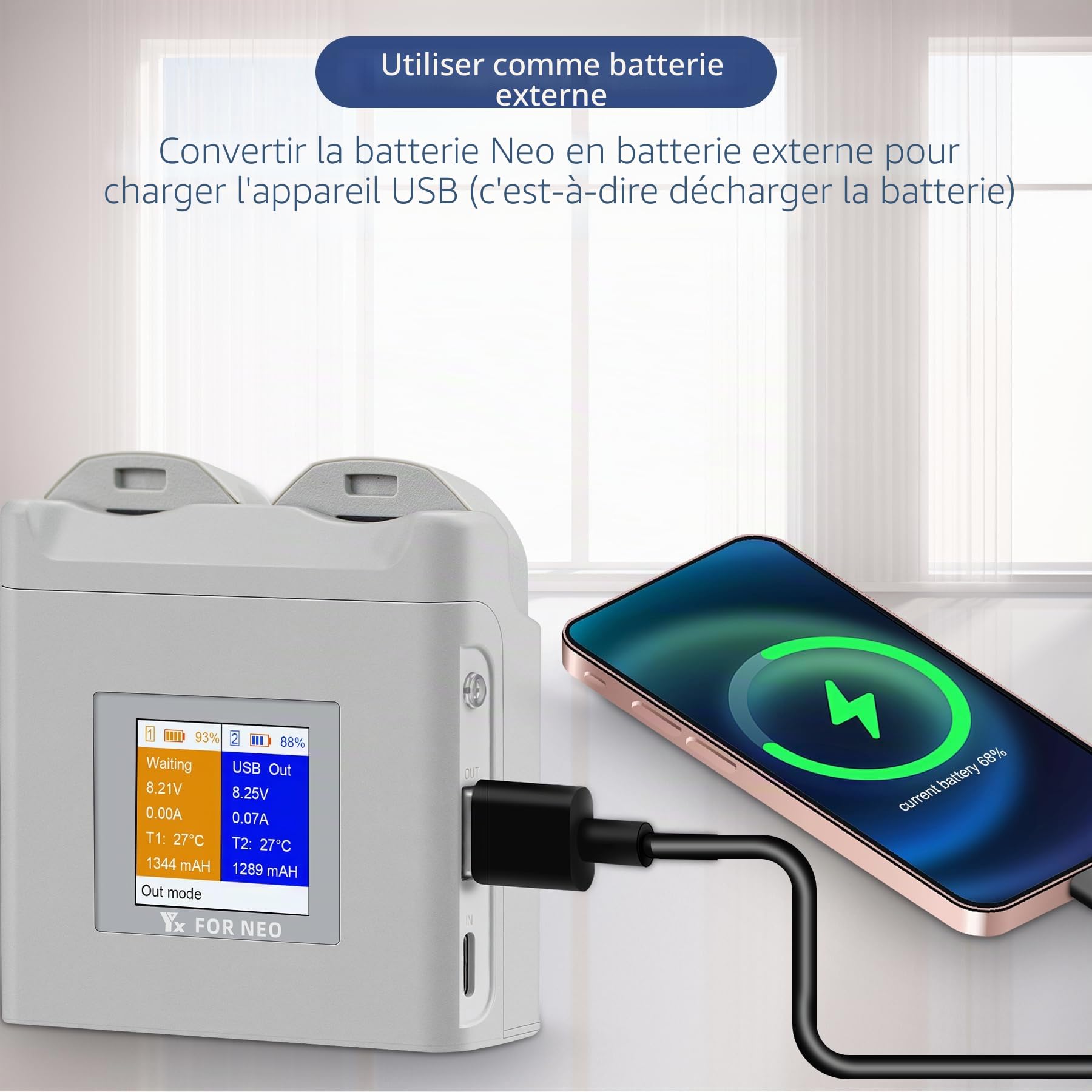 LCD multifonction double chargeur de batterie avec charge de stockage pour drone DJI Neo, hub de charge bidirectionnel, charge rapide 2 batteries accessoires