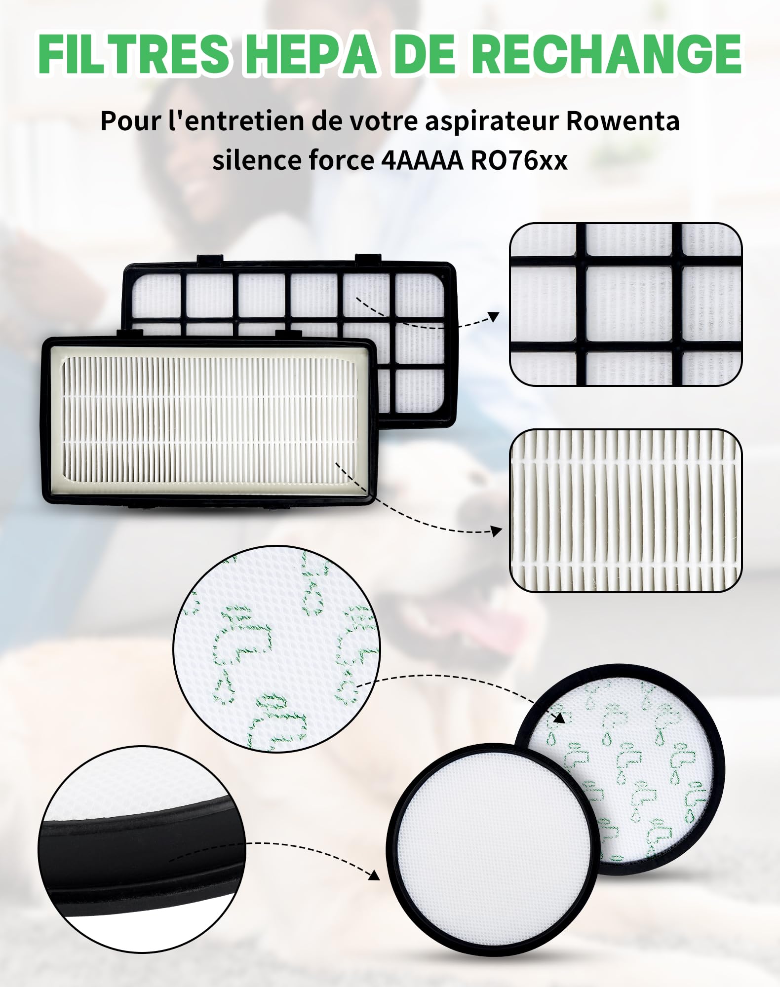 A ABlumen Lot 2 Filtres Aspirateur Rowenta Silence Force RO76XX - ZR903701 Compatible RO7649 RO7689 Etc.