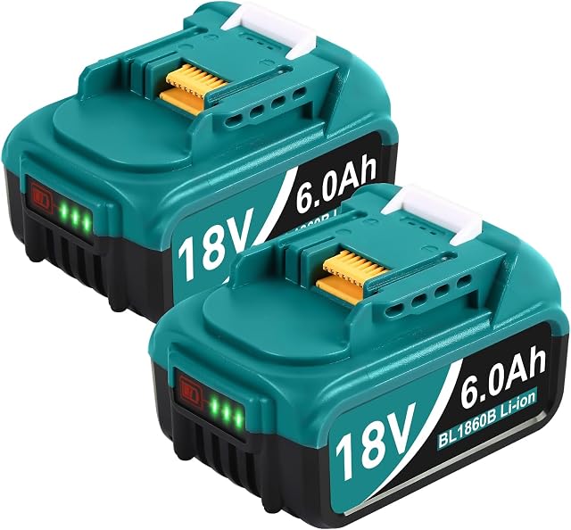 2023 Upgrade Version 6.0Ah Replacement for Makita 18V Battery 2Packs, Same Color as Makita Tool, fits All Makita 18V Tools and OEM Charger