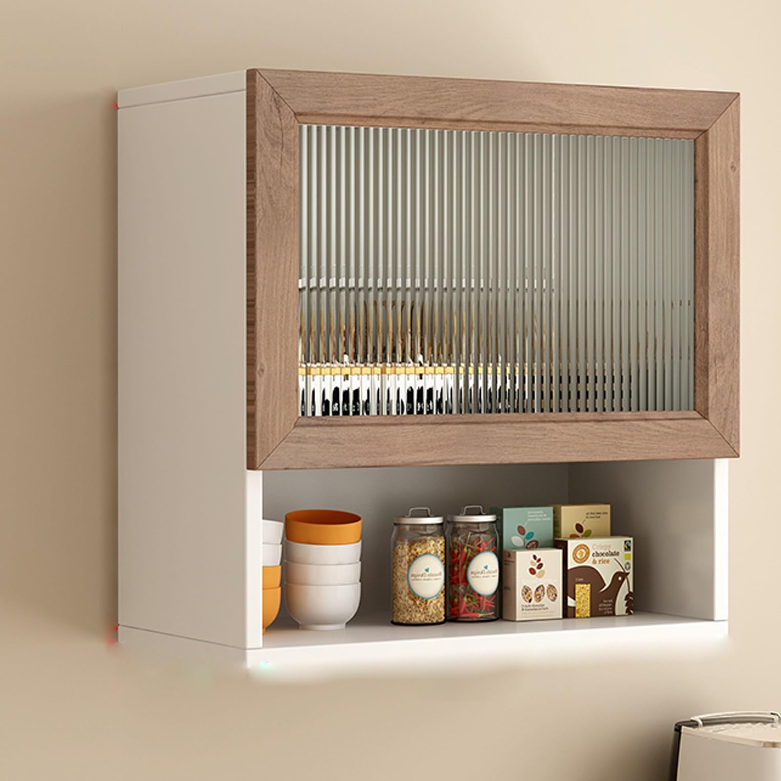 Armoire de cuisine murale en bois noble et verre de qualité supérieure