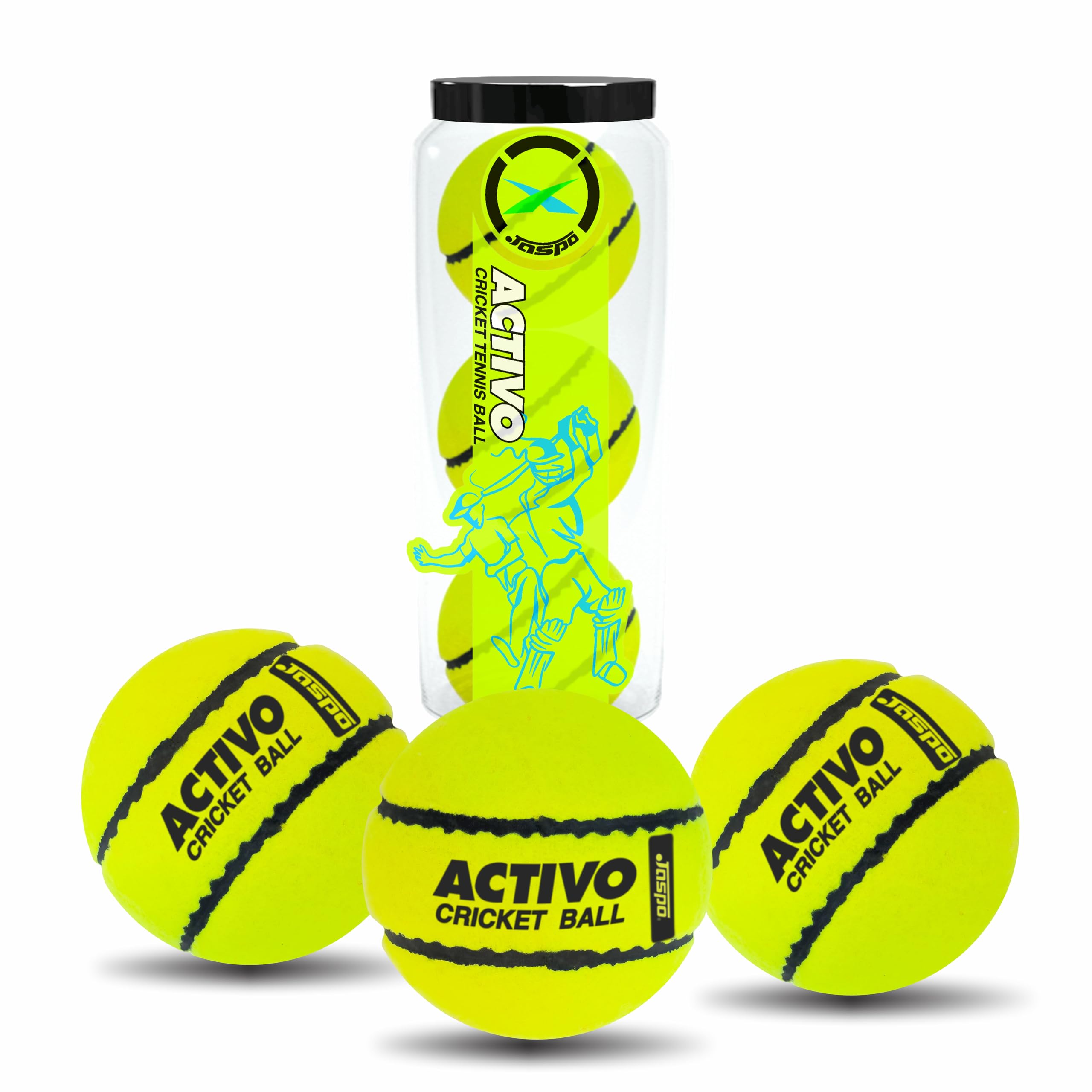 jaspo Activo Super Cricket Tennis Ball Light Weight 80 to 85 Grams, high Bounce, Durable, Developed with Innovative Technique, Unique Design, Match Quality, 66 mm Diameter (Pack of 3, Green)-image-25