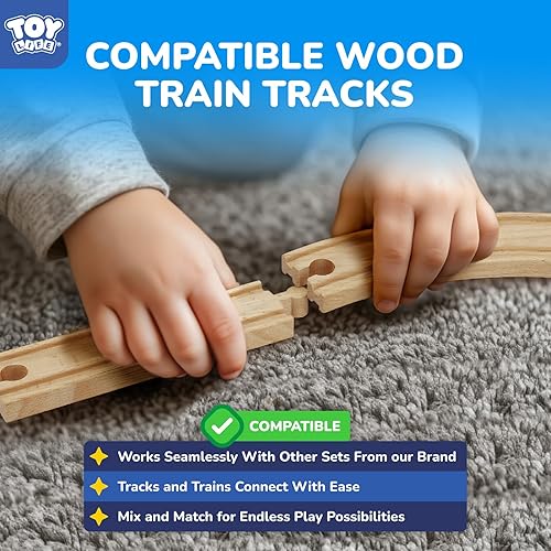 Miniatura 6 de TOY Life Juego de tren de 81 piezas con grúa y locomotora, juguete de tren de madera para niños y niñas de 3, 4, 5, juguetes de madera, regalo para