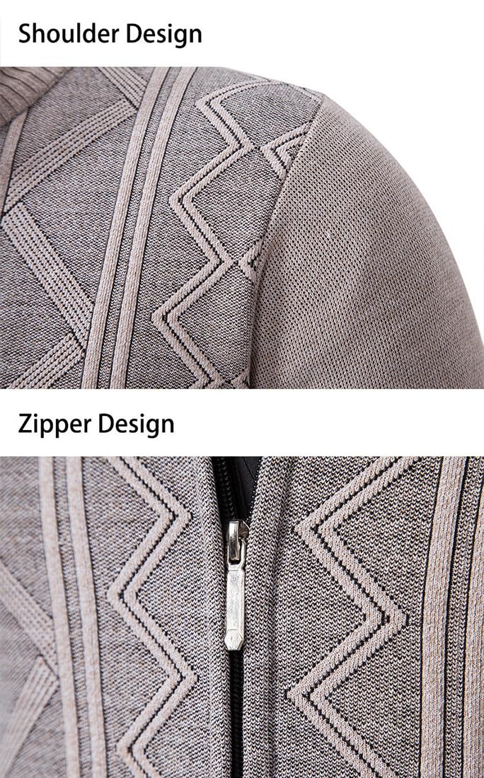 PADOLA Gilet Homme Zippé Veste en Maille Cardigan Homme Veste Homme mi Saison Col Droit Pull Hiver Blouson Homme avec Polaire Chaud Sweat Coupe Vent avec Poche