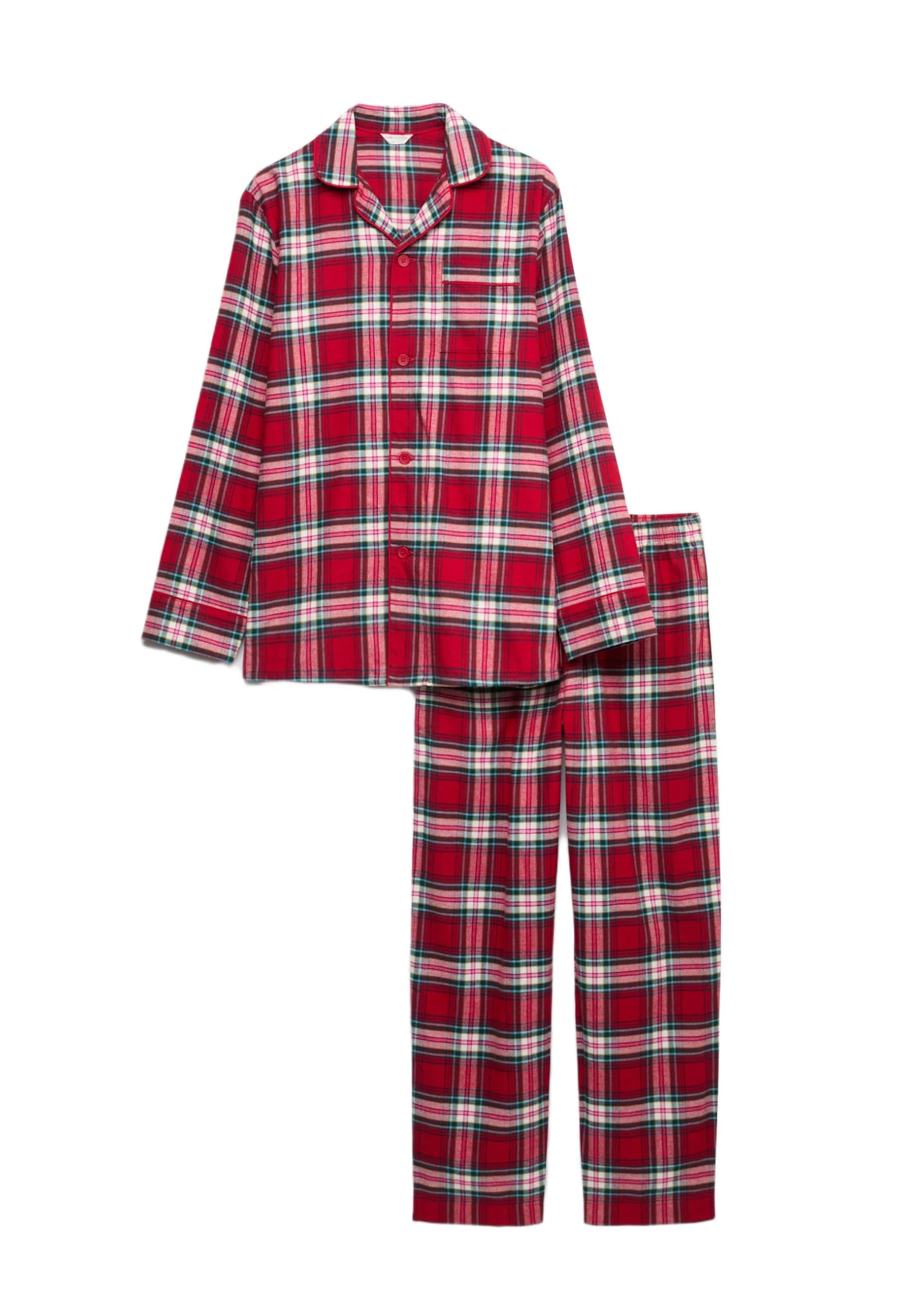 Marks & Spencer Conjunto de Pijama Navideño Familiar de Cuadros de Algodón Puro para Hombre, Ajuste Normal, Cintura con Cordón, con Bolsillos