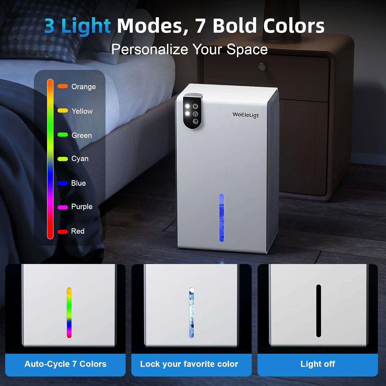 Dehumidifier for Home (85 OZ, 1000 sq ft) Small Dehumidifiers for Basement, Auto Shut-Off, Sleep Mode, 7 Color Light, Quiet Dehumidifier for Bedroom, Bathroom, Living Room with Drain Hose(White Grey)