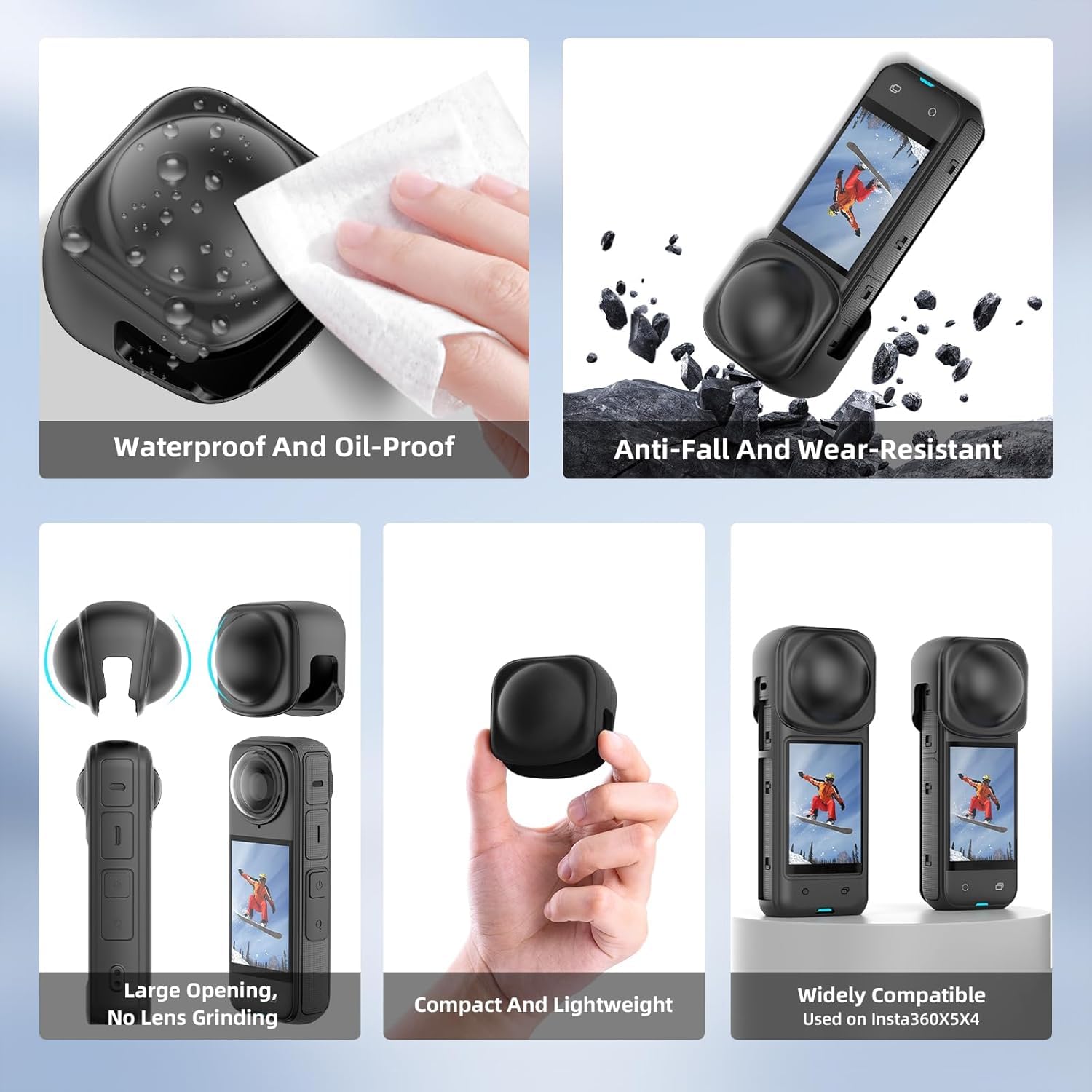 ADOFYS Insta 360 X5/X4 Case Bag + Silicone Lens Cap + 2 Pack Screen Protector Accessories Kit Carrying Case with Wrist Strap and Carabiner for Insta360 X5 X4 Protective Bundle 2