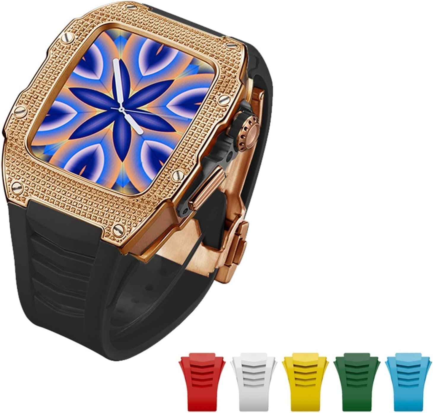 For Watch 7 45mm Luxury Diamond Case Advanced Carbon Fiber Case Band For Iwatch Series 6 5 4 SE 44mm Titanium Alloy Kit 6pcs band