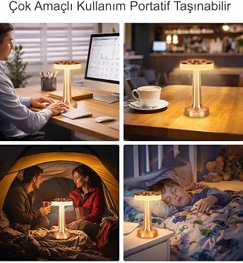 Kenly Retro Şarjlı Dokunmatik Metal Masa Lambası – 3 Renk Modlu Dim Edilebilir LED, Kablosuz Taşınabilir Dekoratif Gece Lambası, Restoran Kafe Yatak Odası Masa Lambası [Enerji Sınıfı A++]