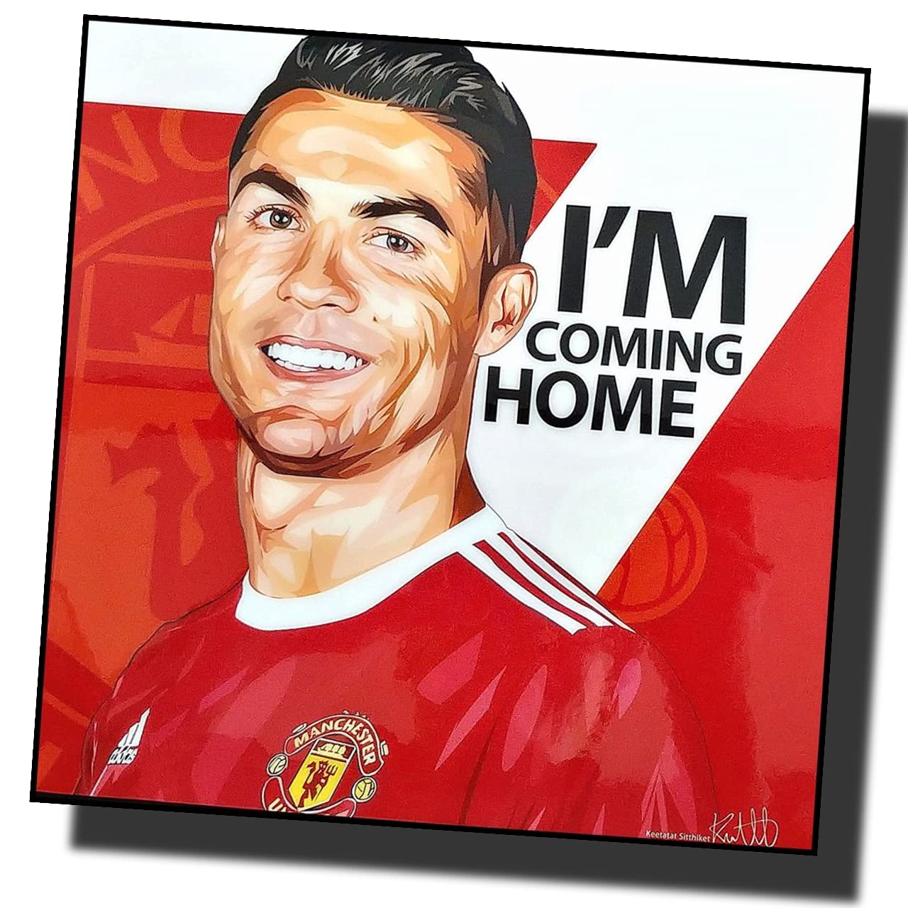 유명 팝아트 갤러리 크리스티아누 호날두 맨체스터 유나이티드 디자인 C 컴백 해외 축구 그래픽 아트 패널 나무 벽 장식  포스터-Freehip.co.kr