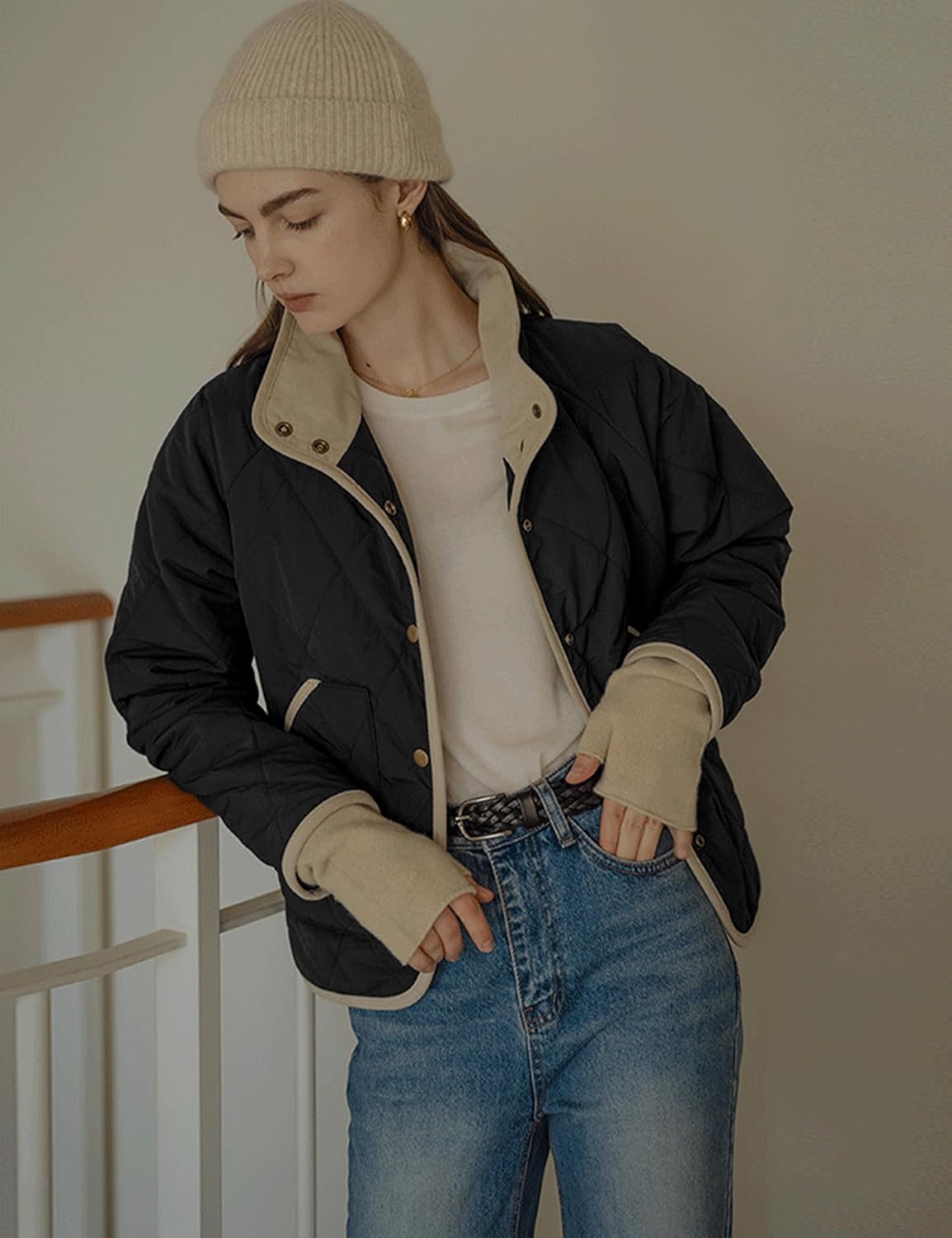 Faleave Women's Quilted Jacket Button Down Puffer Jacket Lightweight Coats Padded Outwear with Pockets - Image 2