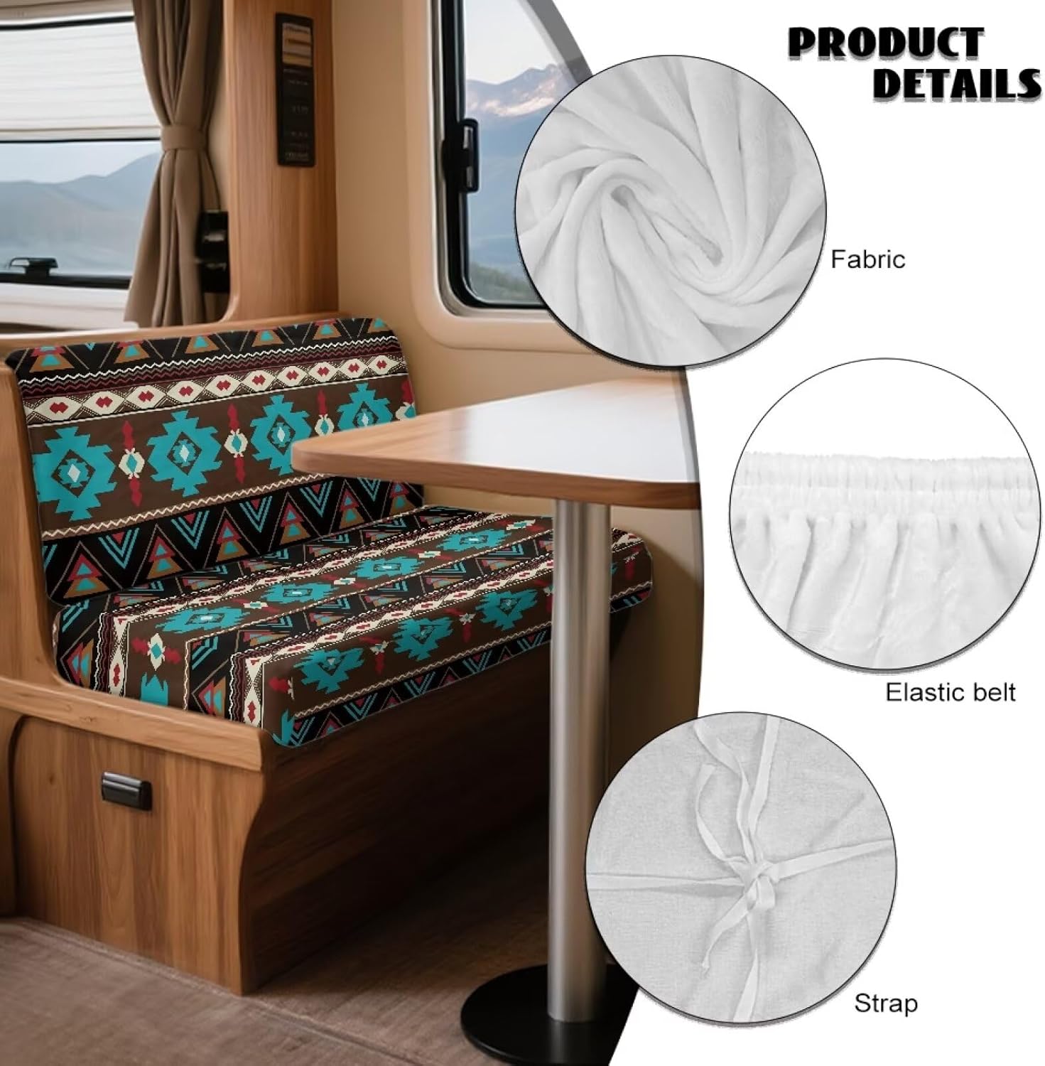 AFPANQZ Rv Couch Cushion Covers Rv Accessories for Inside, Aztec Tribal Flannel Bench Cushion Cover for Camper with 1 Backrest Covers & 1 Bench Covers, Easy Install