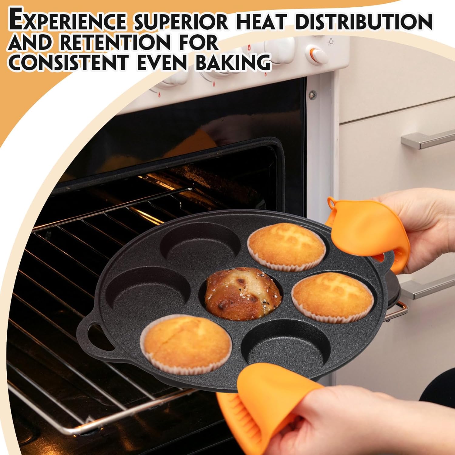 Tioncy 2 Pcs Cast Iron Biscuit Pan Cast Iron Muffin Seasoned Mini Cake Scone Donut Pie Pan for Baking, Egg, Corn Bread, Cupcakes & Dessert(Round Style) - Image 3