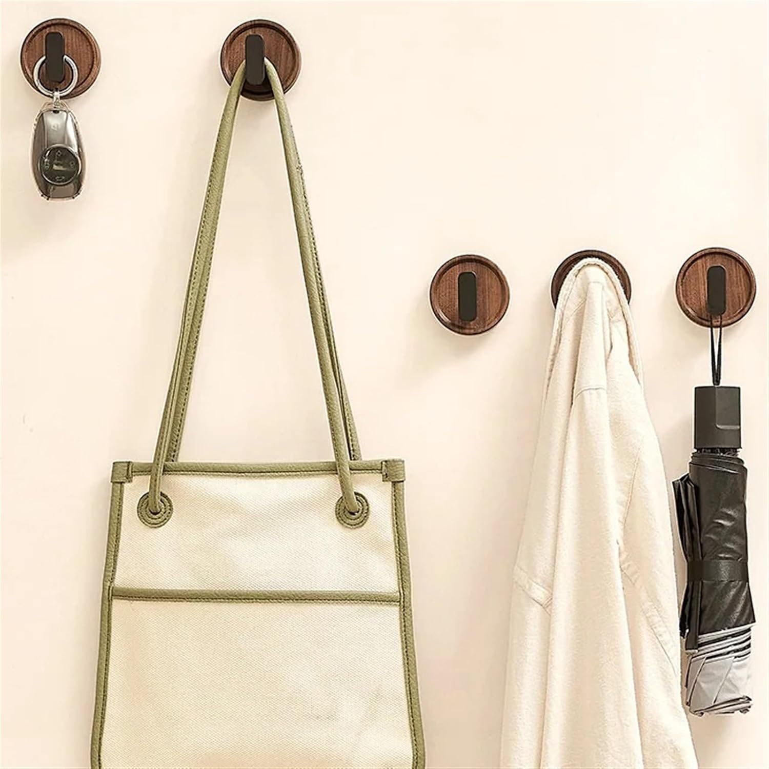 Wall Mounted Coat Rack Wall Coat Hook Rack - Set of 5 - Black Walnut Wood Black Metal Decorative Hat Hooks for Hanging Coats - Hat Hangers for Wall Rack for Wall (2)