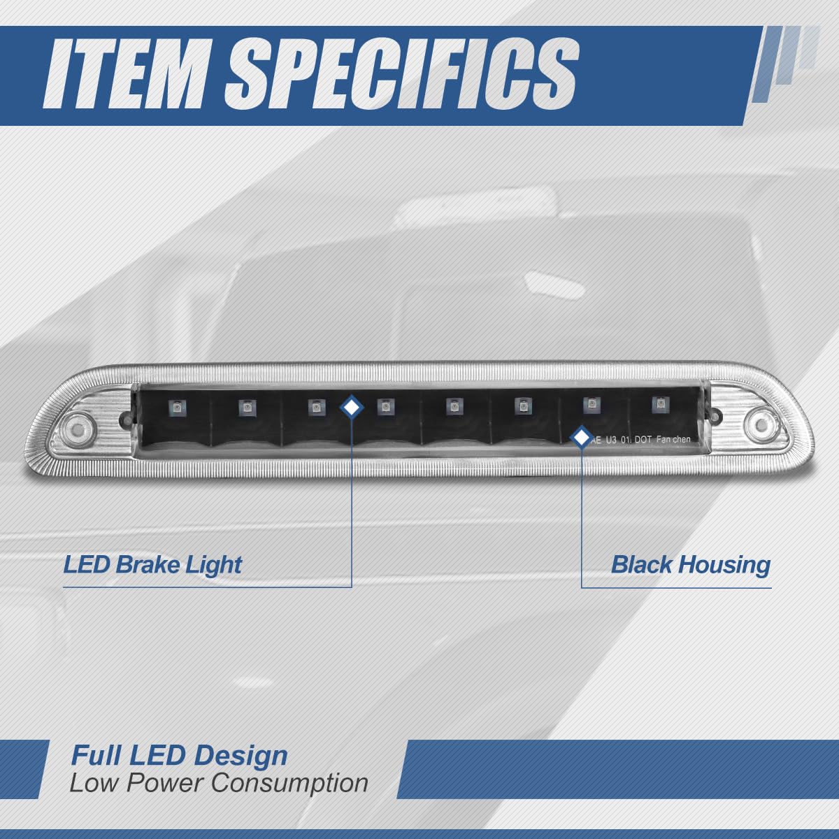 Auto Dynasty LED 3rd Third Tail Brake Light High Mount Stop Lamp Compatible with Ford Escape 2001-2007 Mercury Mariner 2005-2007, Black Housing Clear Lens