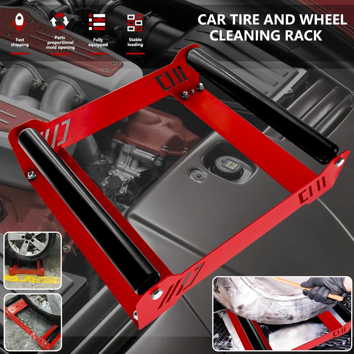 Rolling Wheel Detailing Stand,car tire Wheel Clean Tool,Car tire hub Cleaning Placement Frame Rotary Rolling Stand Tool,Car wash & Detailing Wheel Clean Stand, New car tire Cleaner