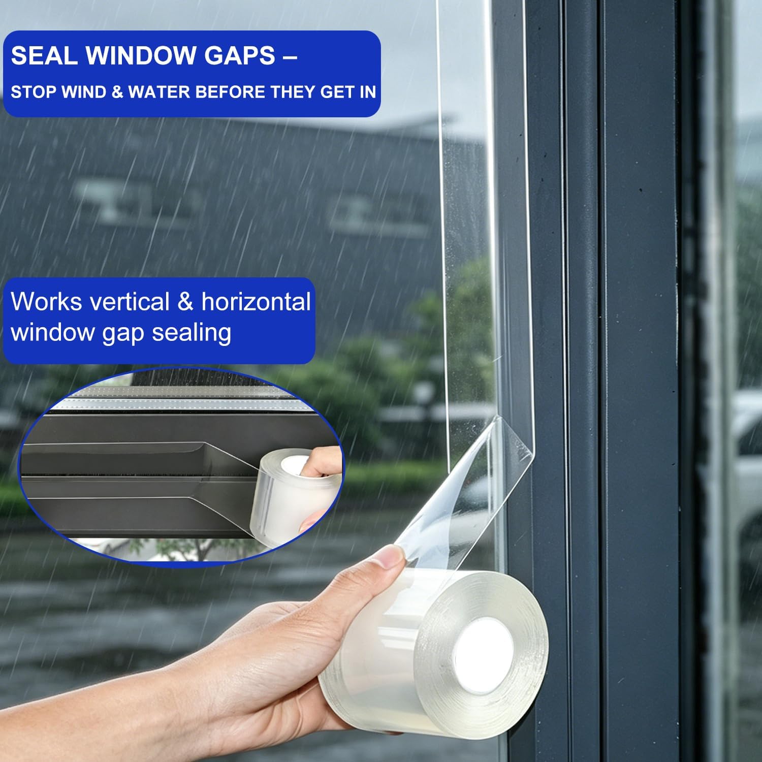 Window Sealing Tape 2 Inch x 33 Ft Transparent Window Insulation Waterproof Nano Draft Isolation Tape Clear Weather Stripping Caulk Tape for Window and Bathroom Shower Glass Side Gaps image 4