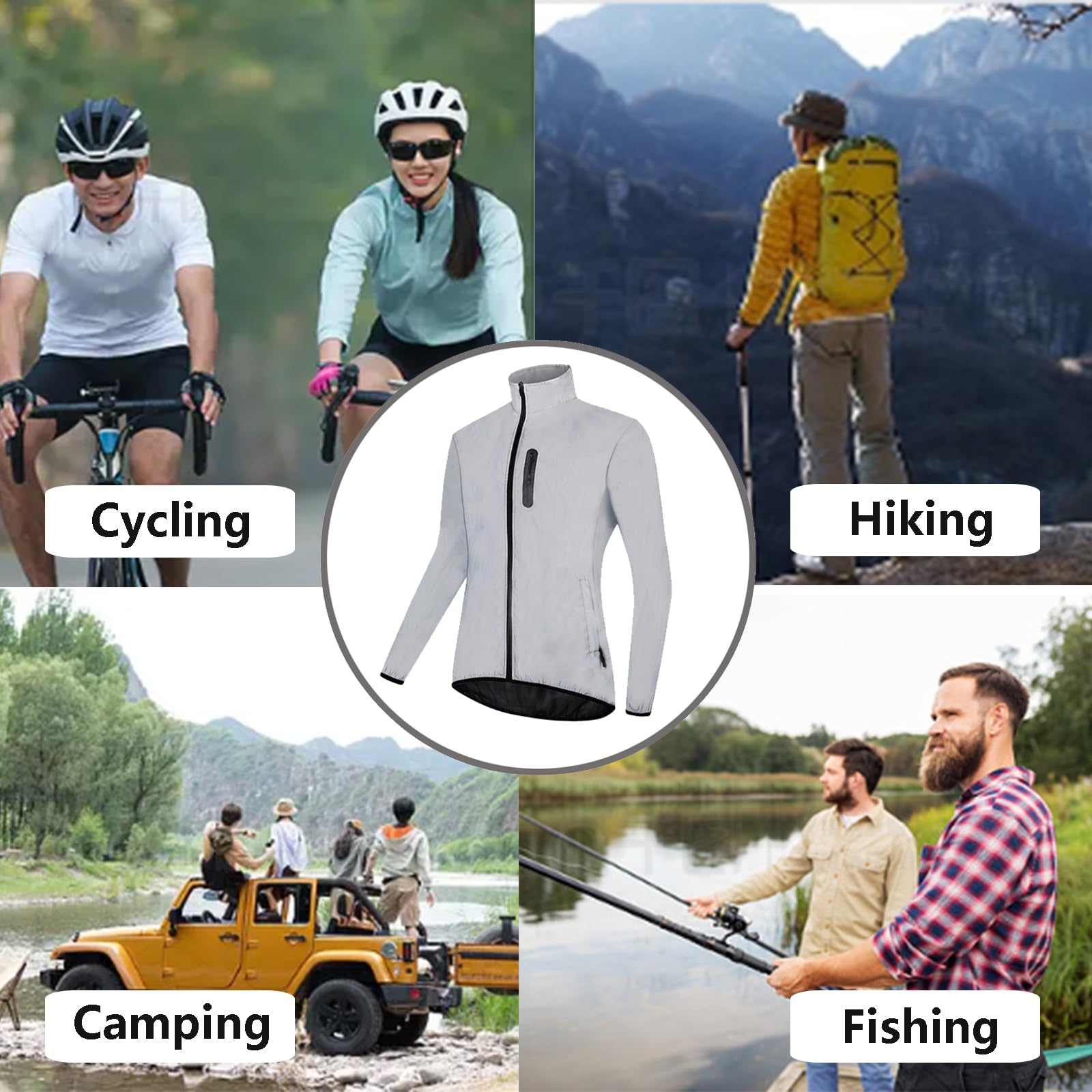 Reflektierende Jacke für Herren Nachtleuchtende Bomberjacke Winddicht Wasserdicht Atmungsaktiv Leichte Fahrradjacke mit Taschen,Silver-XL