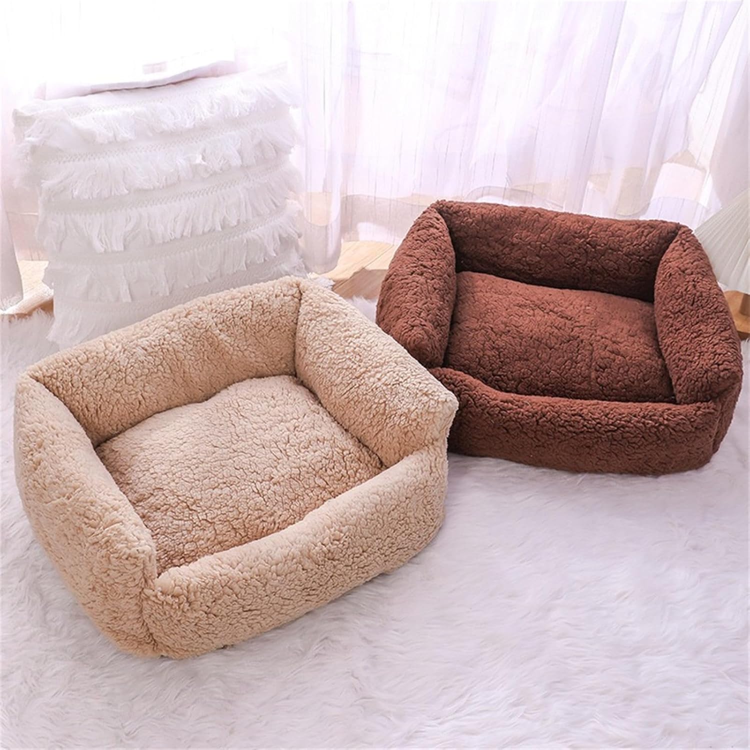 Cozy Heated Pet Bed Detachable Cotton Cover Plush Lining Stable Base for Small Animals Washable Bed with Removable Cover
