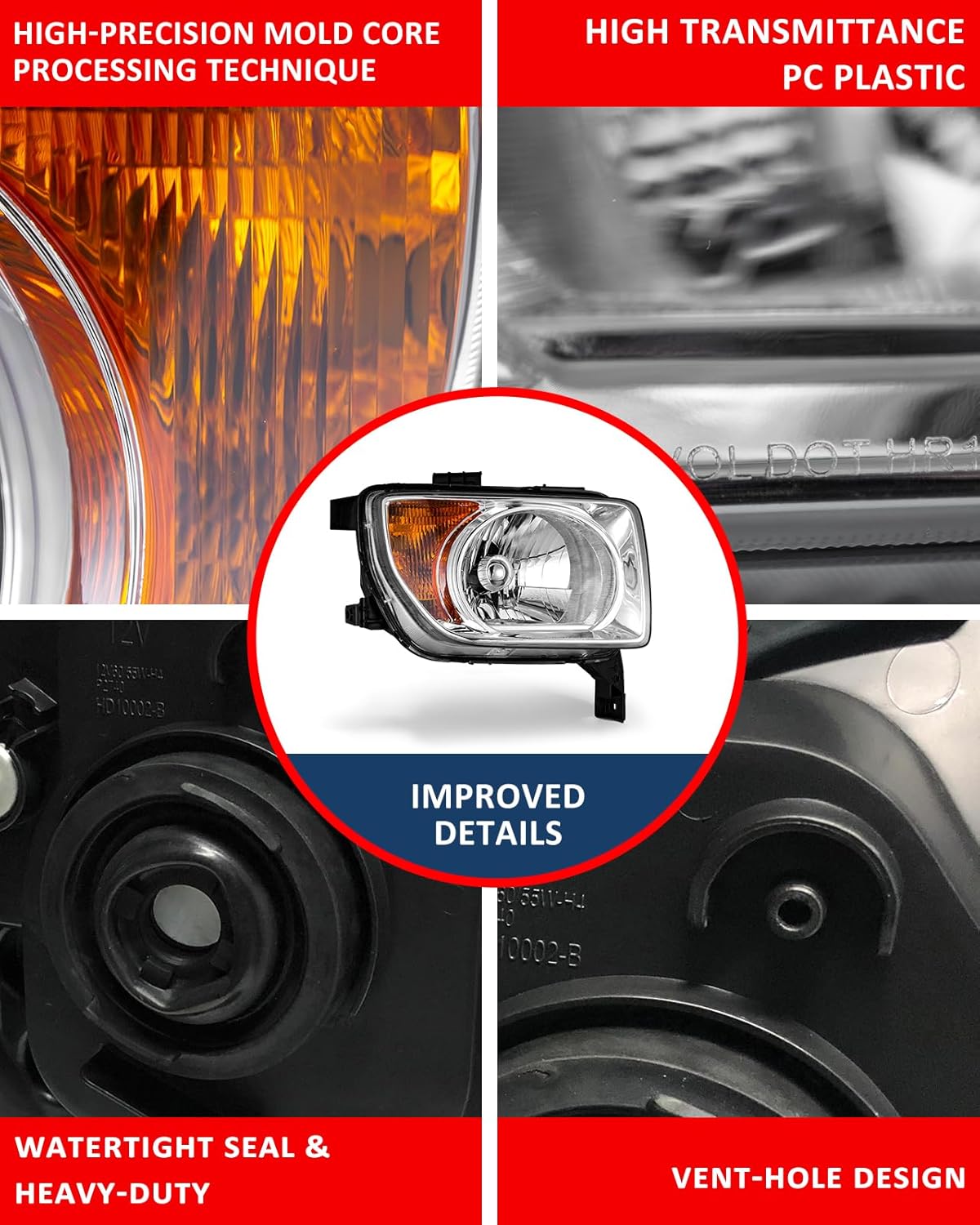 fits Honda Element 2003 2004 2005 2006 Headlight Assembly 2003-2006 Element halogen Headlamp Chrome Housing Amber Reflector Driver Side and Passenger Side Replacement (Bulb Not Included)（W/O Bulbs）