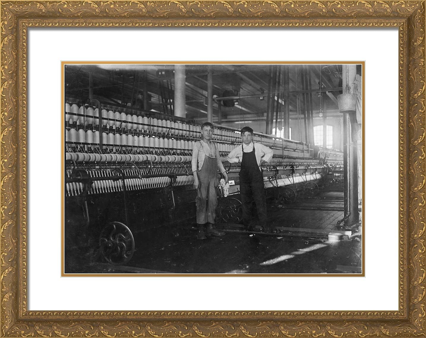 ArtDirect Hine, Lewis Wickes 24x19 Gold Ornate Framed Art Print with Double Matting Titled: Interior of Wamsutta Mill New Bedford