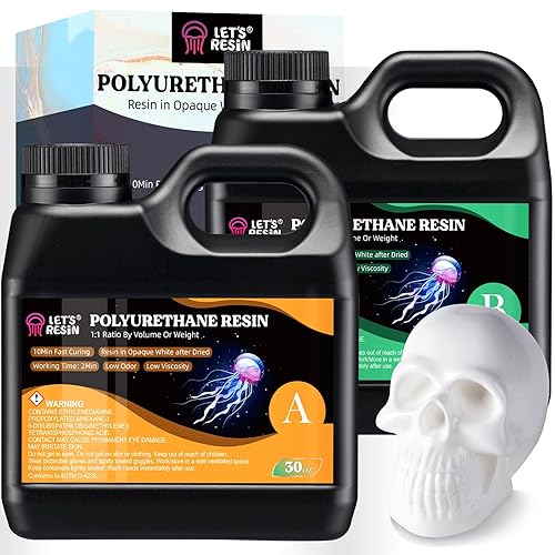 LET'S RESIN Polyurethane Resin, 60oz 2 Part Casting Resin, Fast Cured Resin within 10 Minutes, Ultra Low Viscosity & Low Odor Pourable Liquid Plastic for Casting Models, Prototypes & Other Resin Craft