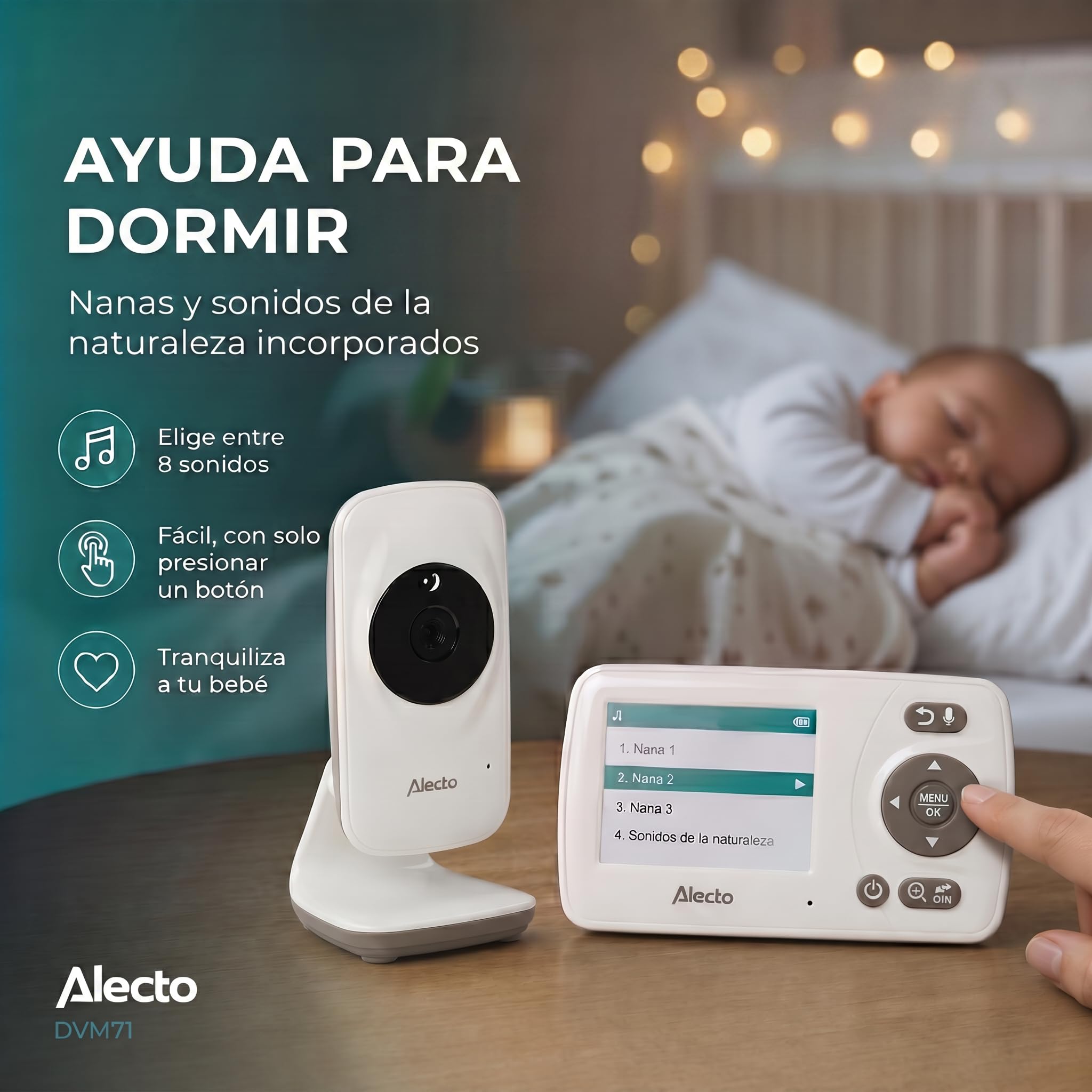 Alecto DVM71 - Vigilabebés con cámara, Monitor de bebé de 2,4 Pulgadas, Alcance de 50 m, batería de 10 Horas, Color Blanco/Topo