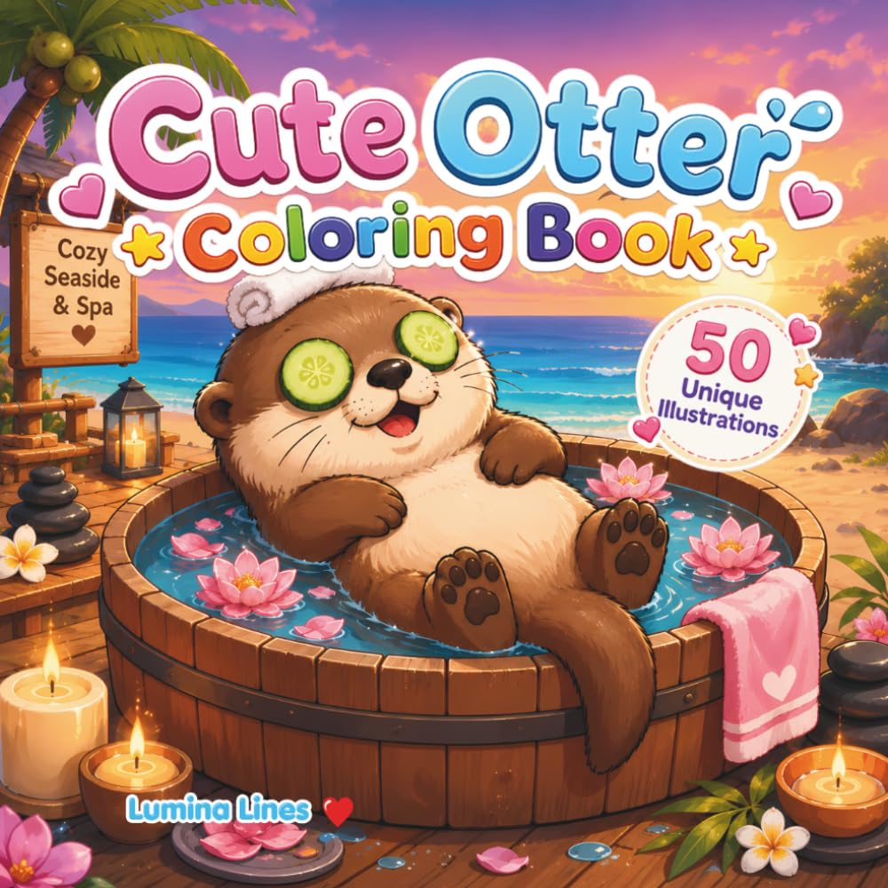 Cute Otter Coloring Book: Cozy Seaside & Spa: A Cute and Relaxing Beach Coloring Book Featuring Adorable Otters with Bold & Easy Designs for Adults, Teens, and Kids