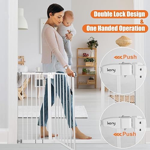 Miniatura 5 de keny Puerta extra ancha para bebés de 29 a 47.3 pulgadas para escaleras, puerta de seguridad para perros de cierre automático, puerta de mascotas