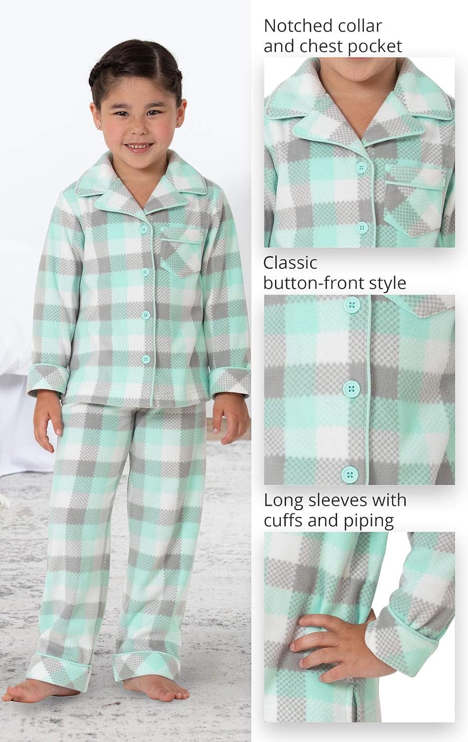 PajamaGram Fleece Pajamas for Kids - Kids Button Down Pajamas - Image 5
