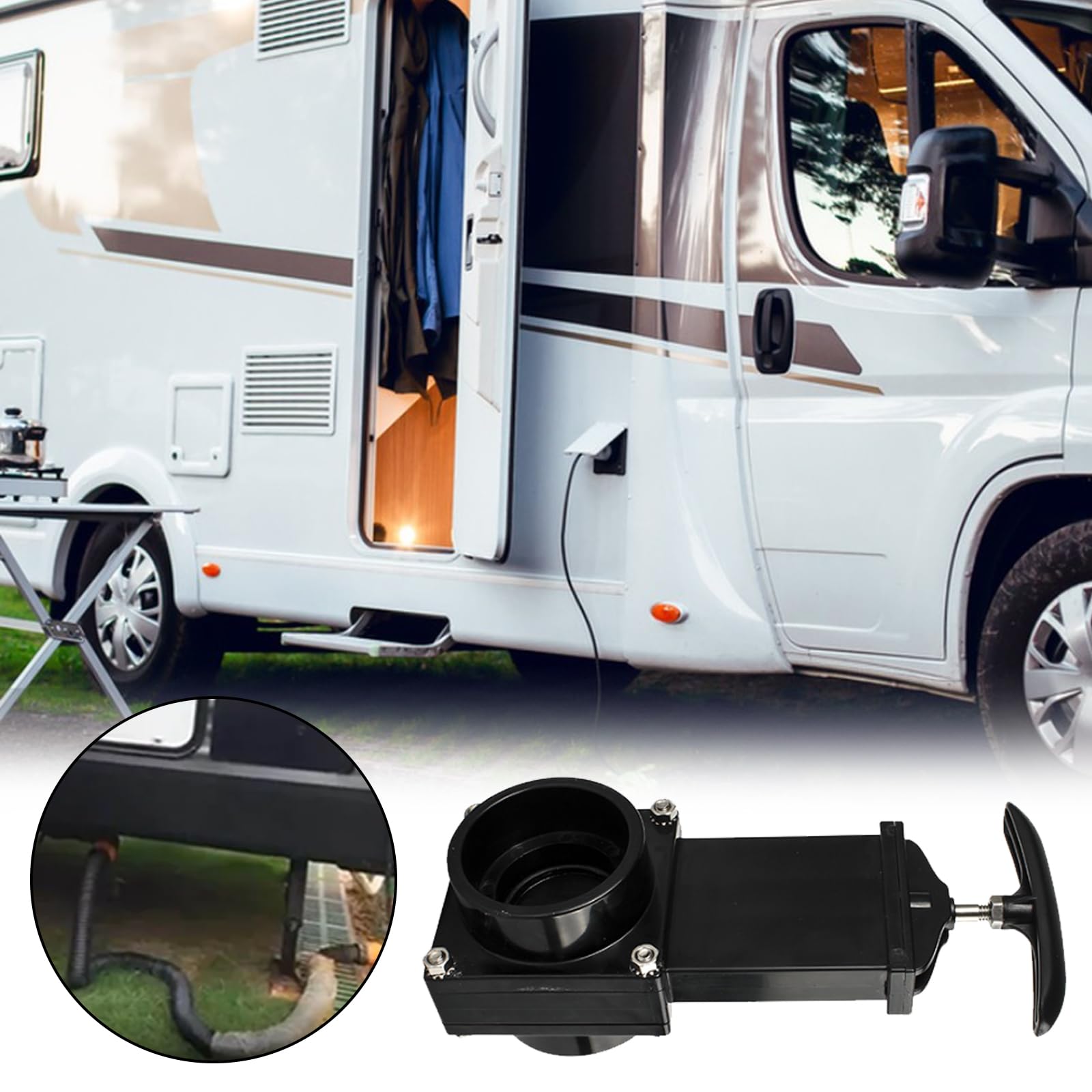 Valvola di Scarico per Camper, Dimensioni ø 50mm Cursore A Tirante Nero Robusta Resistenza Valvola di Scarico per Acque Reflue Leggera Valvola di Ritegno per Navi Camper per Furgoni Roulotte