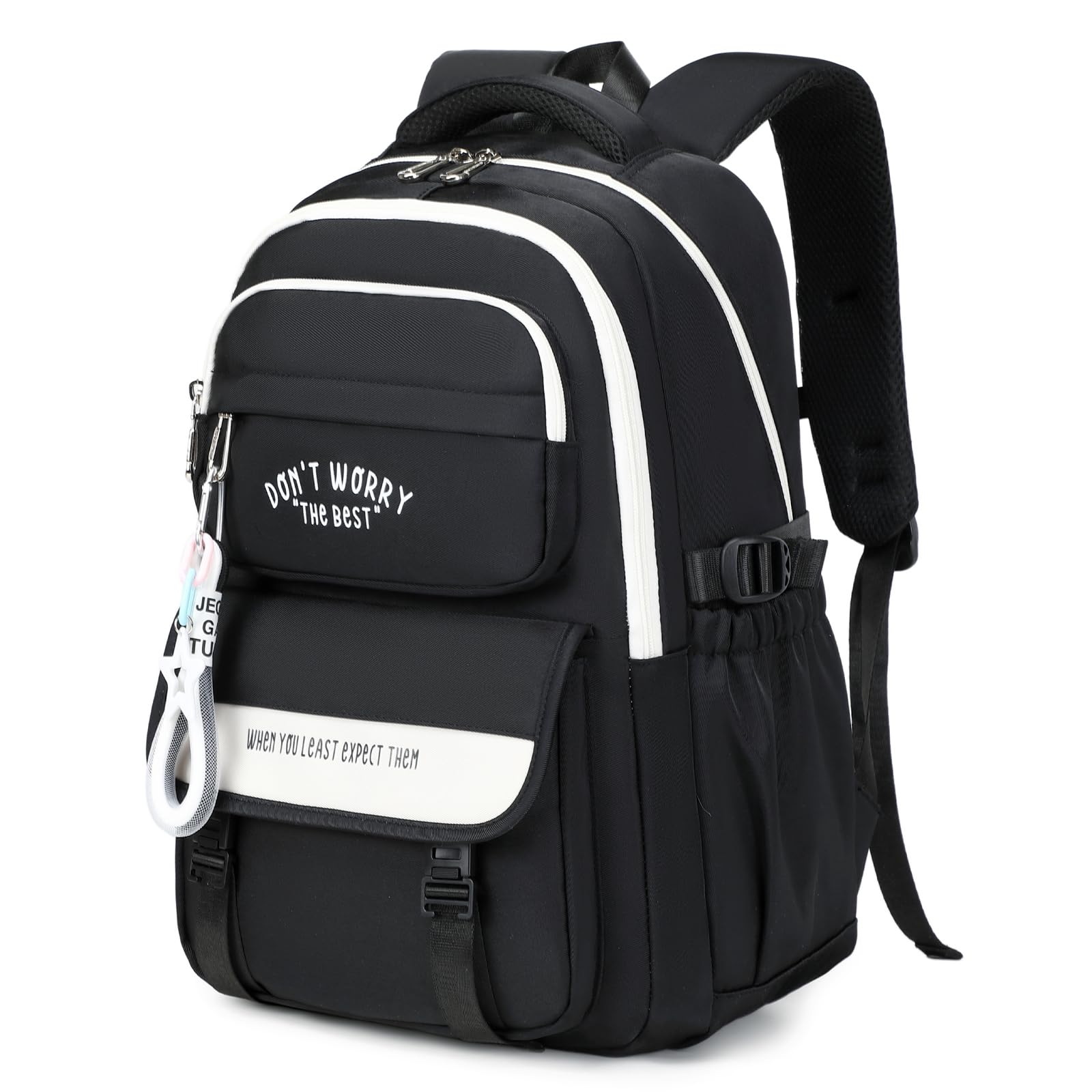 Tanou Zaino Ragazza Scuola Media e Superiore | Zaini Grande in Nylon per Ragazze Adolescenti, Zaino Casual Impermeabile per la Scuola Viaggio con Tasca Porta Pc, Nero