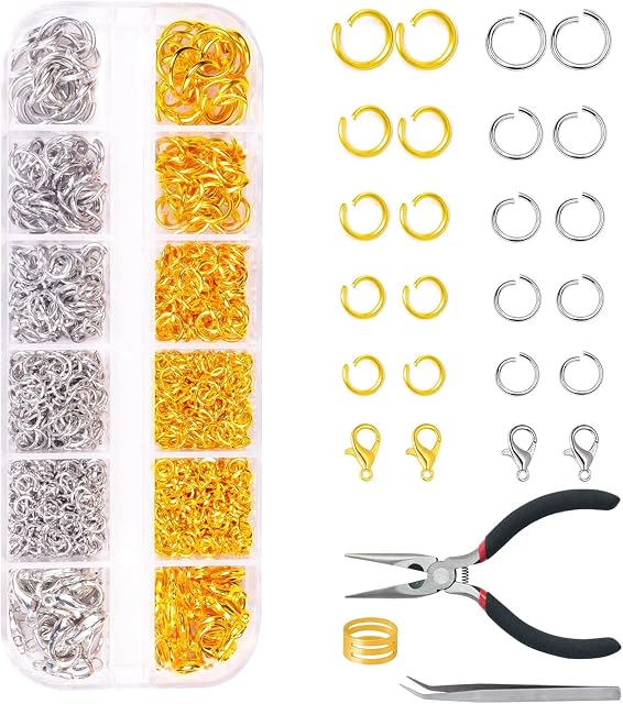 Yholin Open Jump Rings Kit, Yholin 1200PCS Open Jump Rings and Lobster Clasps Pliers Jump Rings Opener Tweezers for Jewelry Making, Accessories Repair and Craft Projects MakingSilver/Gold