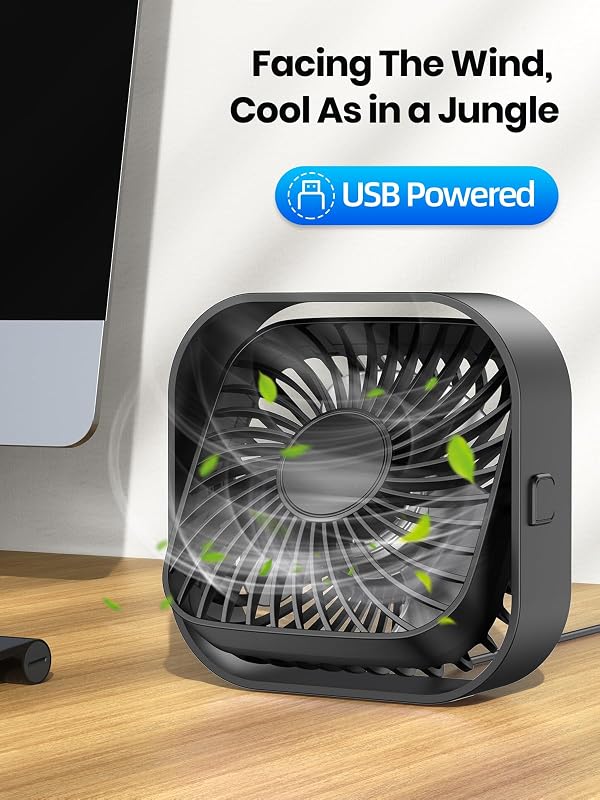 TOPK USB Asztali Ventilátor Szett - 2db Kompakt Mini Ventilátor, 3 Sebességfokozat, 360° Forgatható Fej, Csendes Működés Irodába, Otthonra