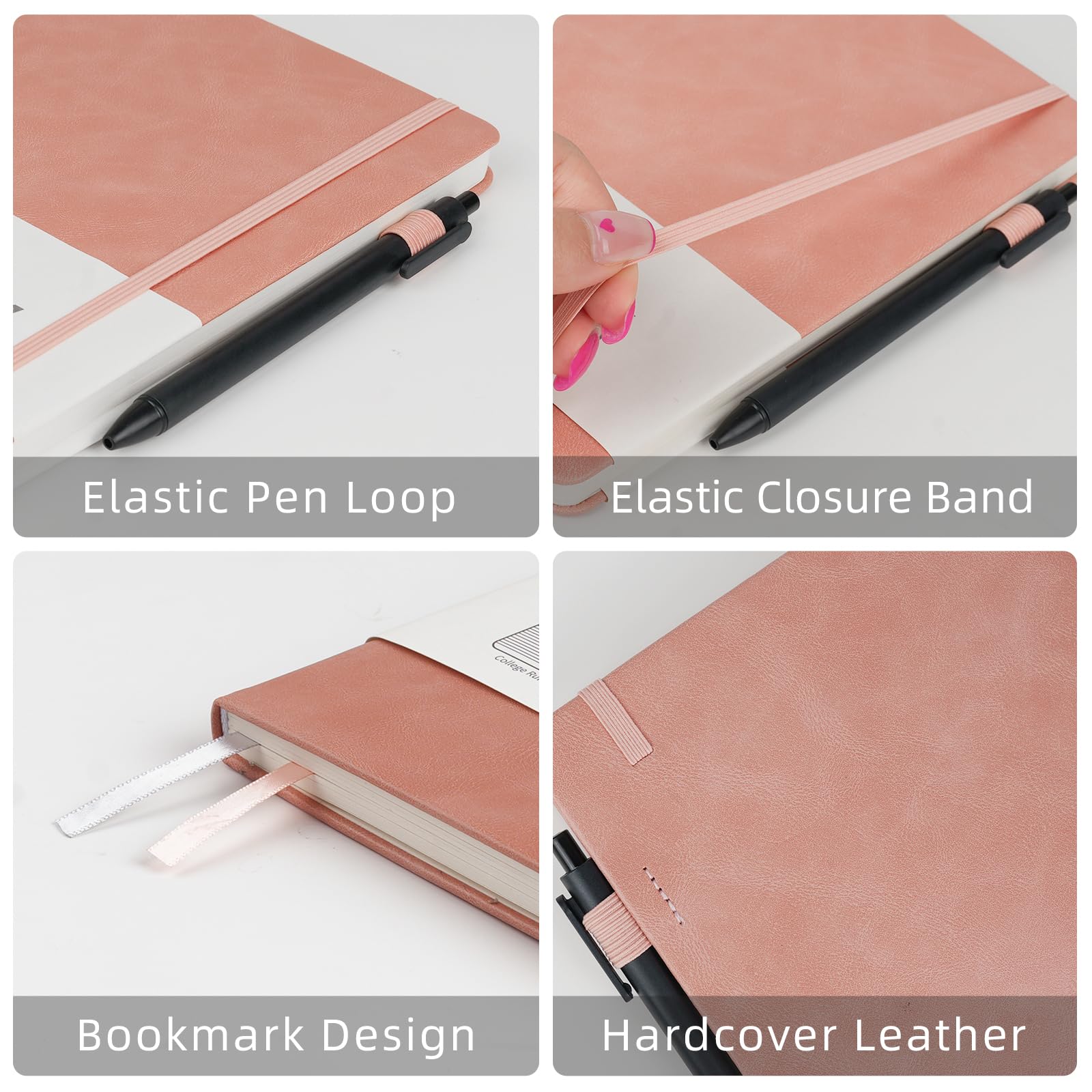 OnMove Cuadernos para mujeres y hombres, paquete de 12 cuadernos de tapa dura de cuero con soporte para bolígrafo, A5, 200 páginas, papel grueso de 100 g/m², para el trabajo y la escuela, con forro