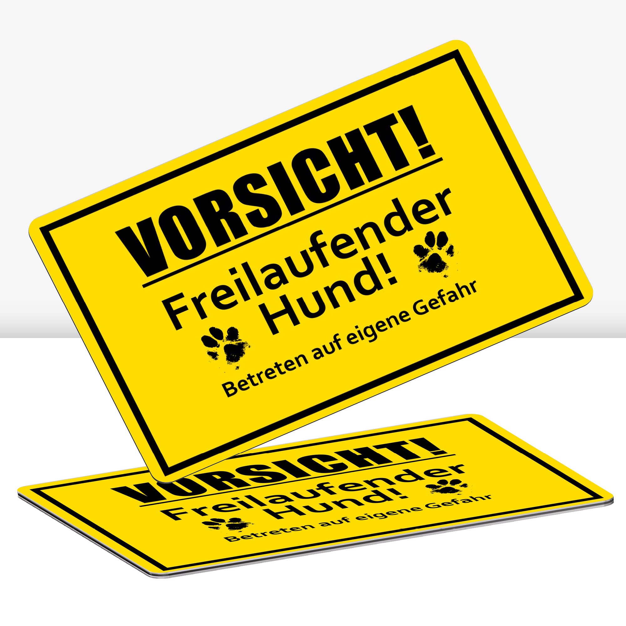 2 Stück Vorsicht! freilaufender Hund Schild 30 x 20 cm Alu 3mm Alu-Dibond stabile Aluminiumverbundplatte mit UV-Schutz von STROBO