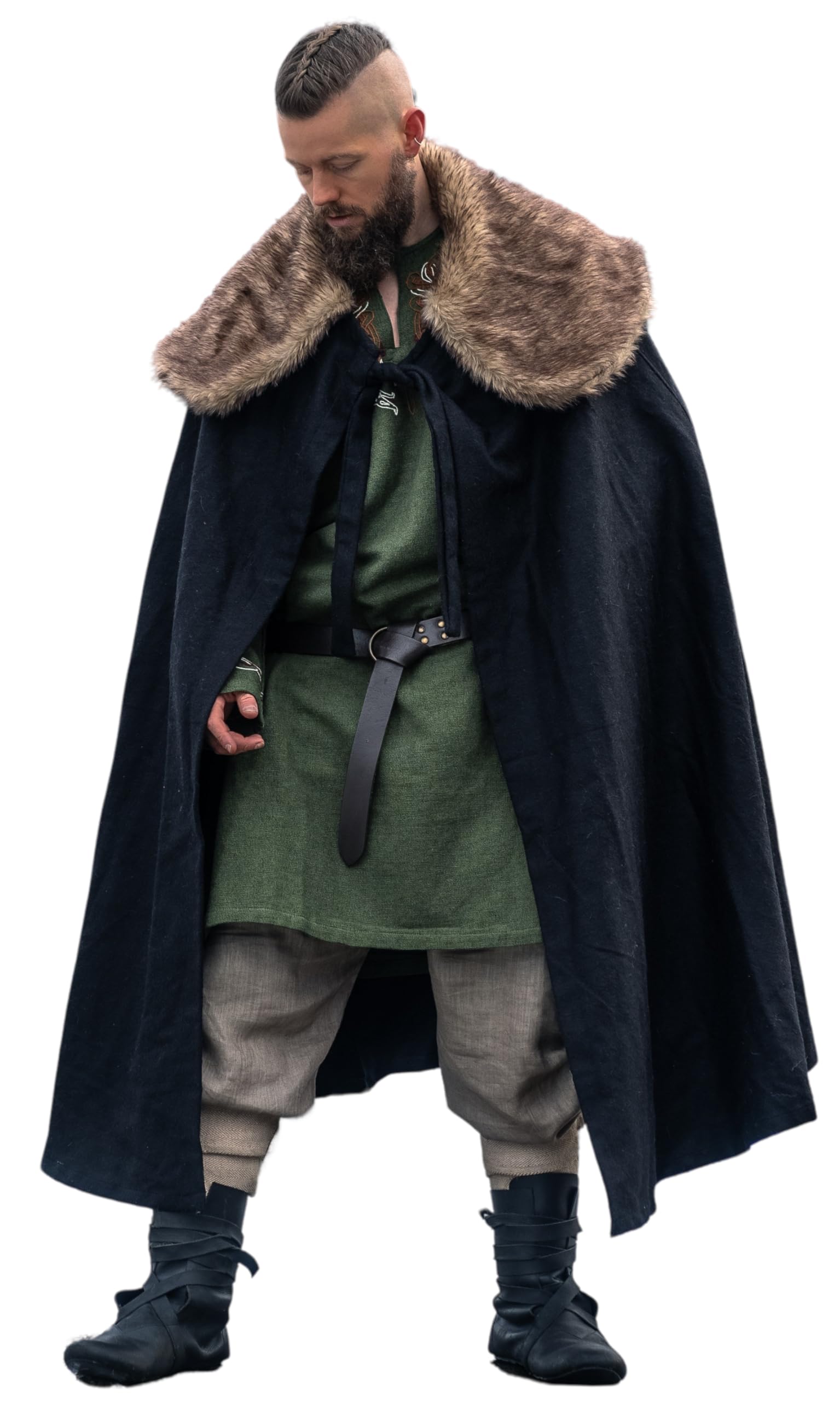 Leonardo Carbone® Unisex Wikinger Umhang Janne mit Kunstfell – 131 cm, Wollgemisch