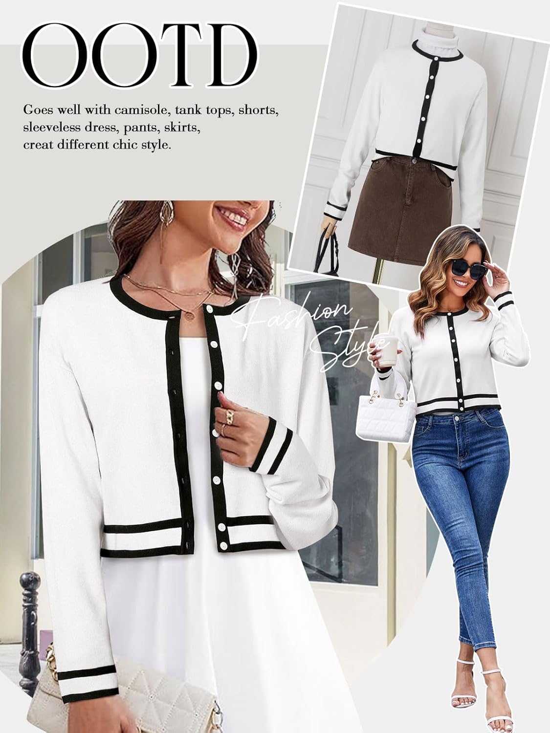 ZANZEA Cropped Cardigan Sweaters for Women Color Block Lightweight Bolero Shrug Button Down Long Sleeve Tops Fall Outfits - Image 6