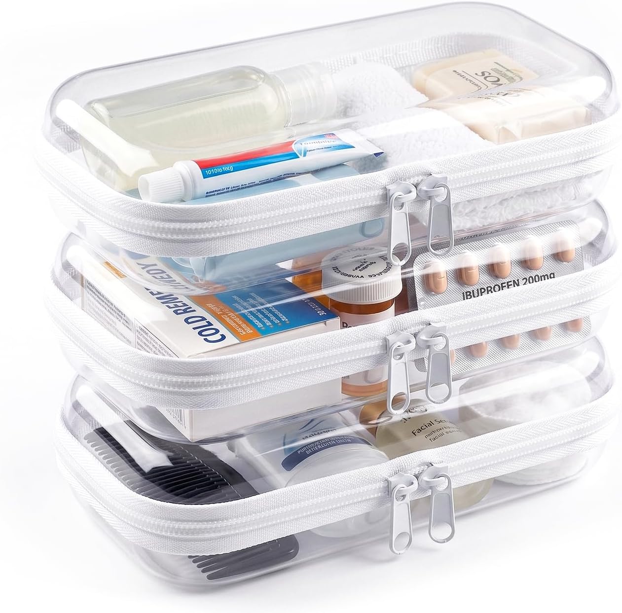 3PCS Clear Hard Shell Zipper Case, Transparent Hard Plastic Zipper Pouches for Travel Organization, Waterproof Toiletry Makeup Bags Cosmetic Pouches, Pencil Organizer Box Toys Storage (L: 11.8*9.8*2)