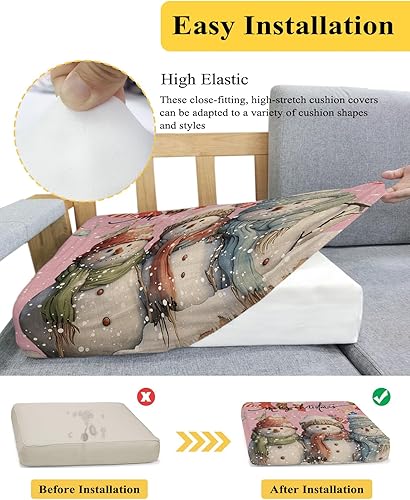 Miniatura 5 de Fundas de cojín para sofá, fundas de cojín para sofá, calcetines rosados de Navidad con muñeco de nieve, fundas elásticas para sofá, fundas
