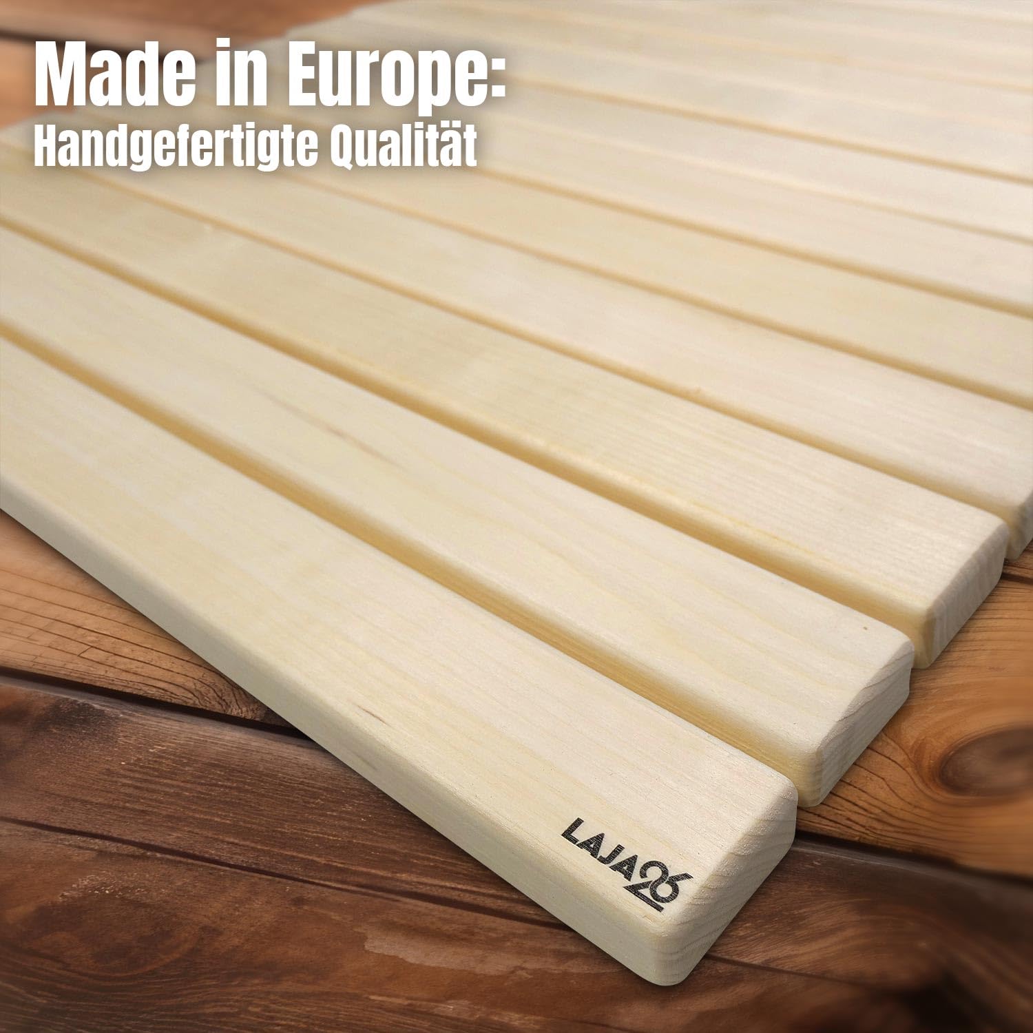 Sauna Bodenmatte 80x60x2 cm FSC Espenholz Rollbar Rutschfest Wärmebeständig Luftfeuchtigkeitsbeständig