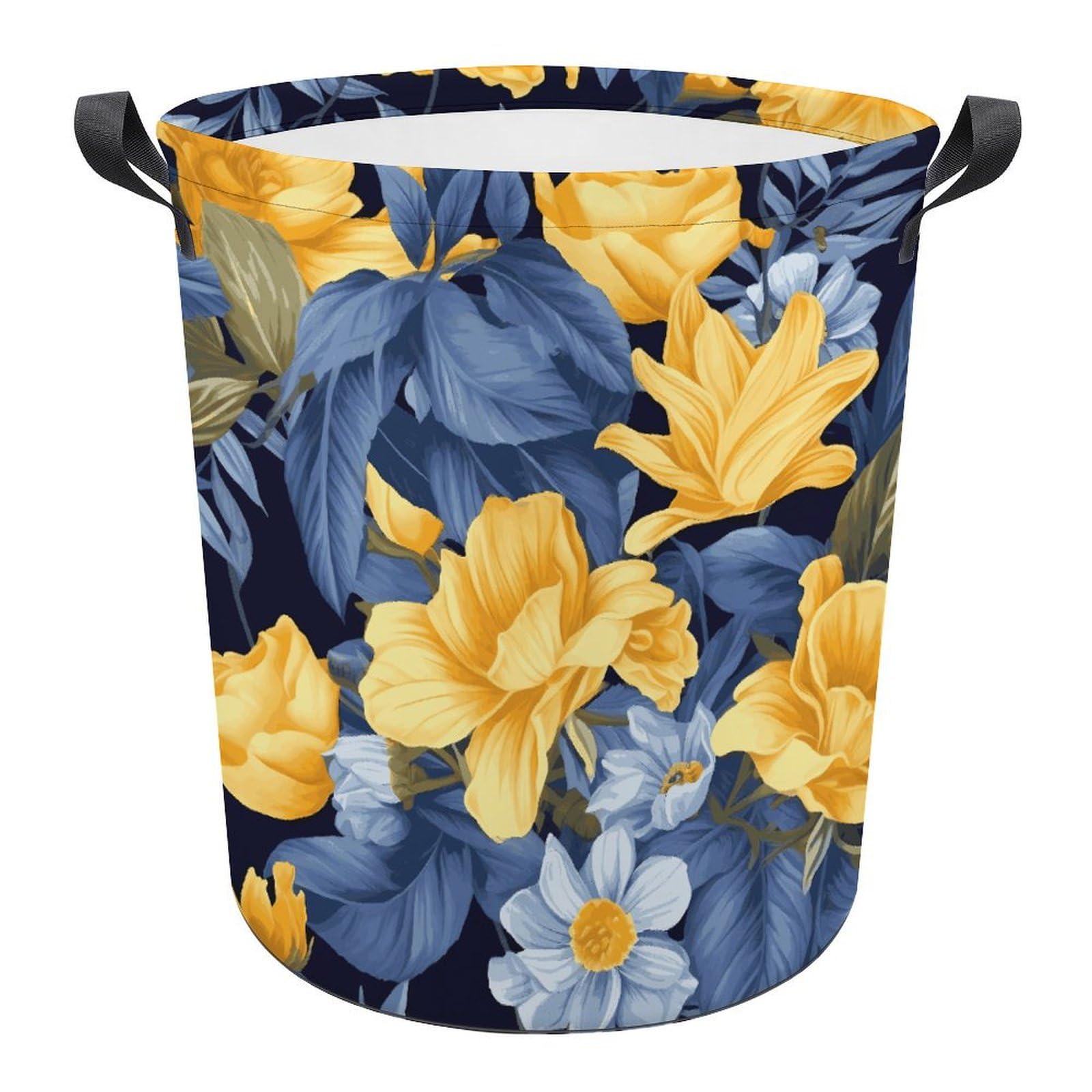 Panier à linge pour chambre à coucher motif floral jaune et bleu chic
